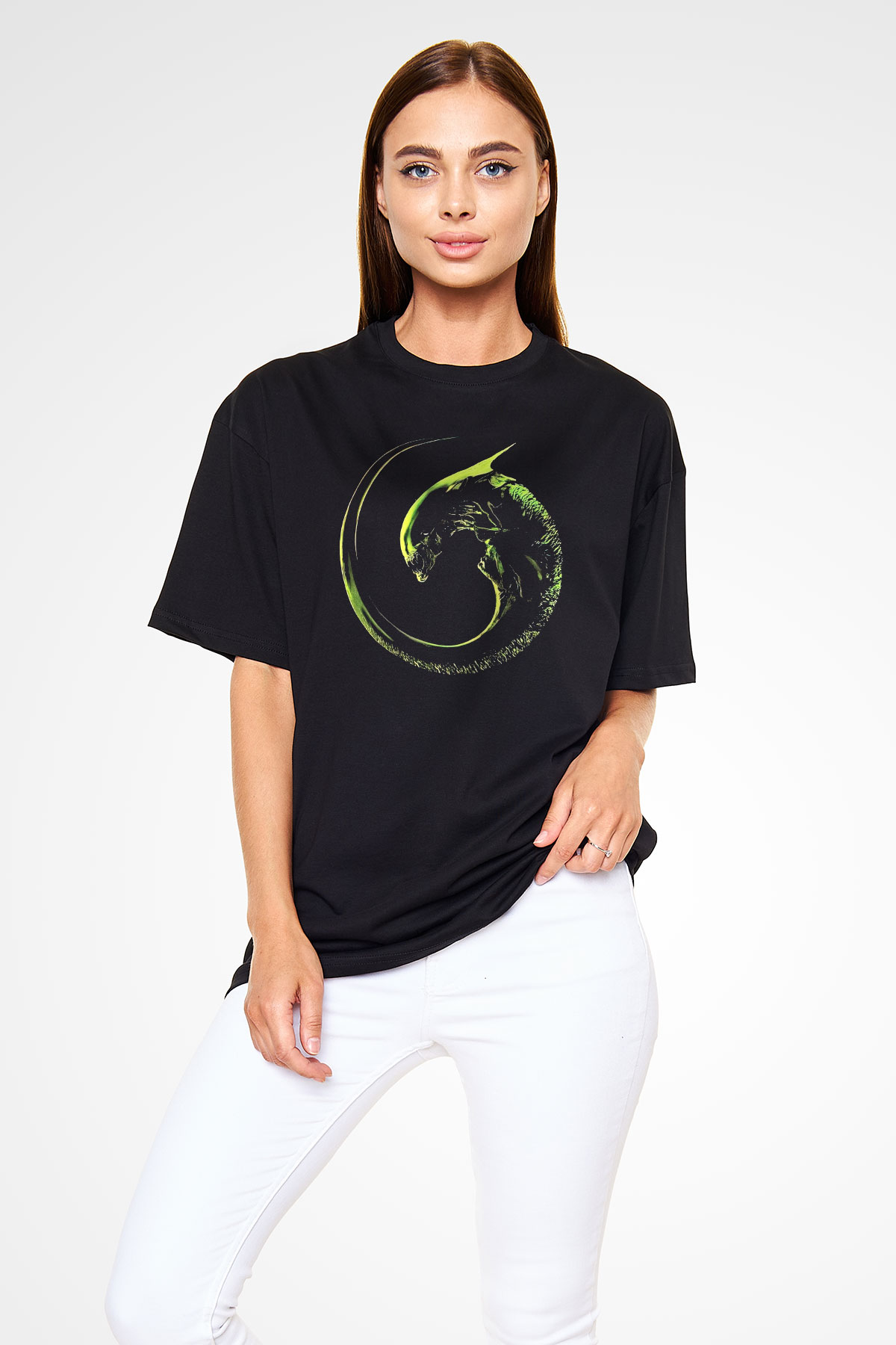 Alien Siyah Unisex Oversize Tişört T-Shirt