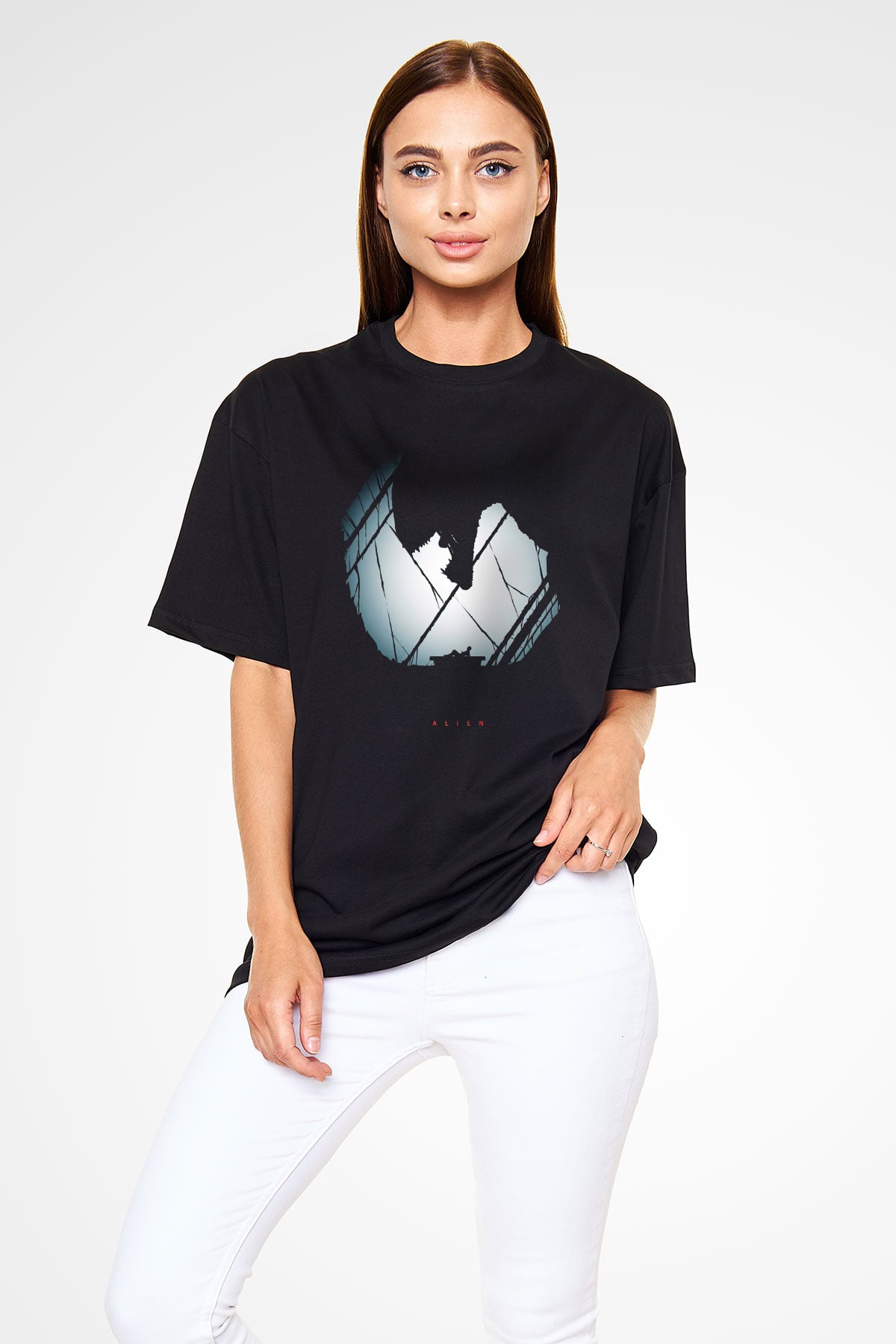 Alien Siyah Unisex Oversize Tişört T-Shirt