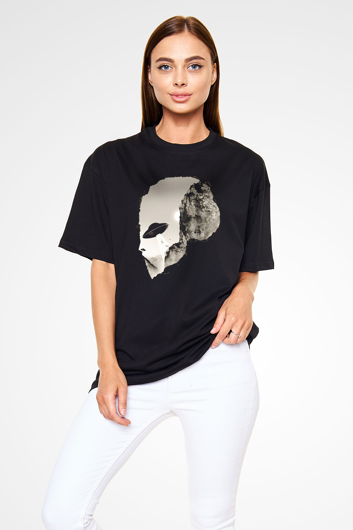 Alien Siyah Unisex Oversize Tişört T-Shirt