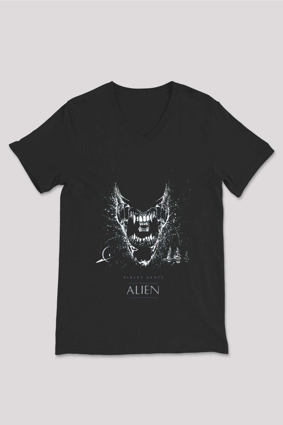 Alien Siyah Unisex V Yaka Tişört