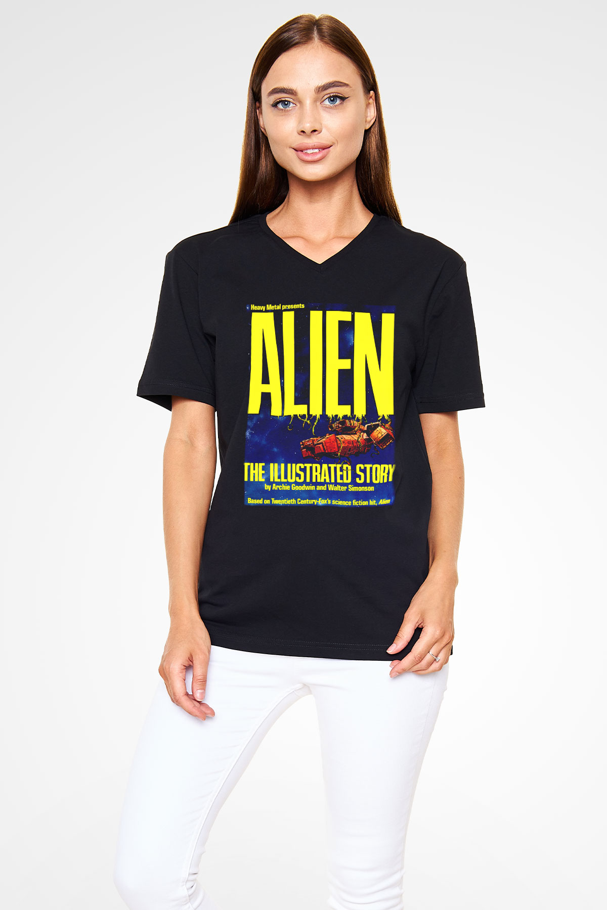 Alien Siyah Unisex V Yaka Tişört