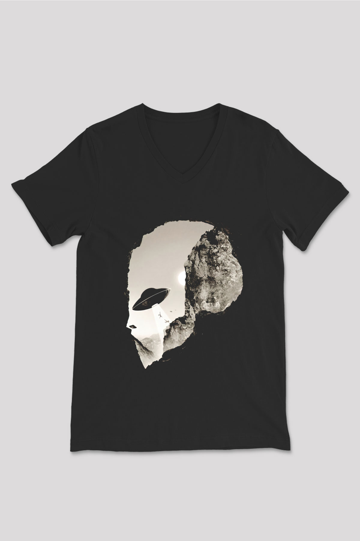 Alien Siyah Unisex V Yaka Tişört T-Shirt