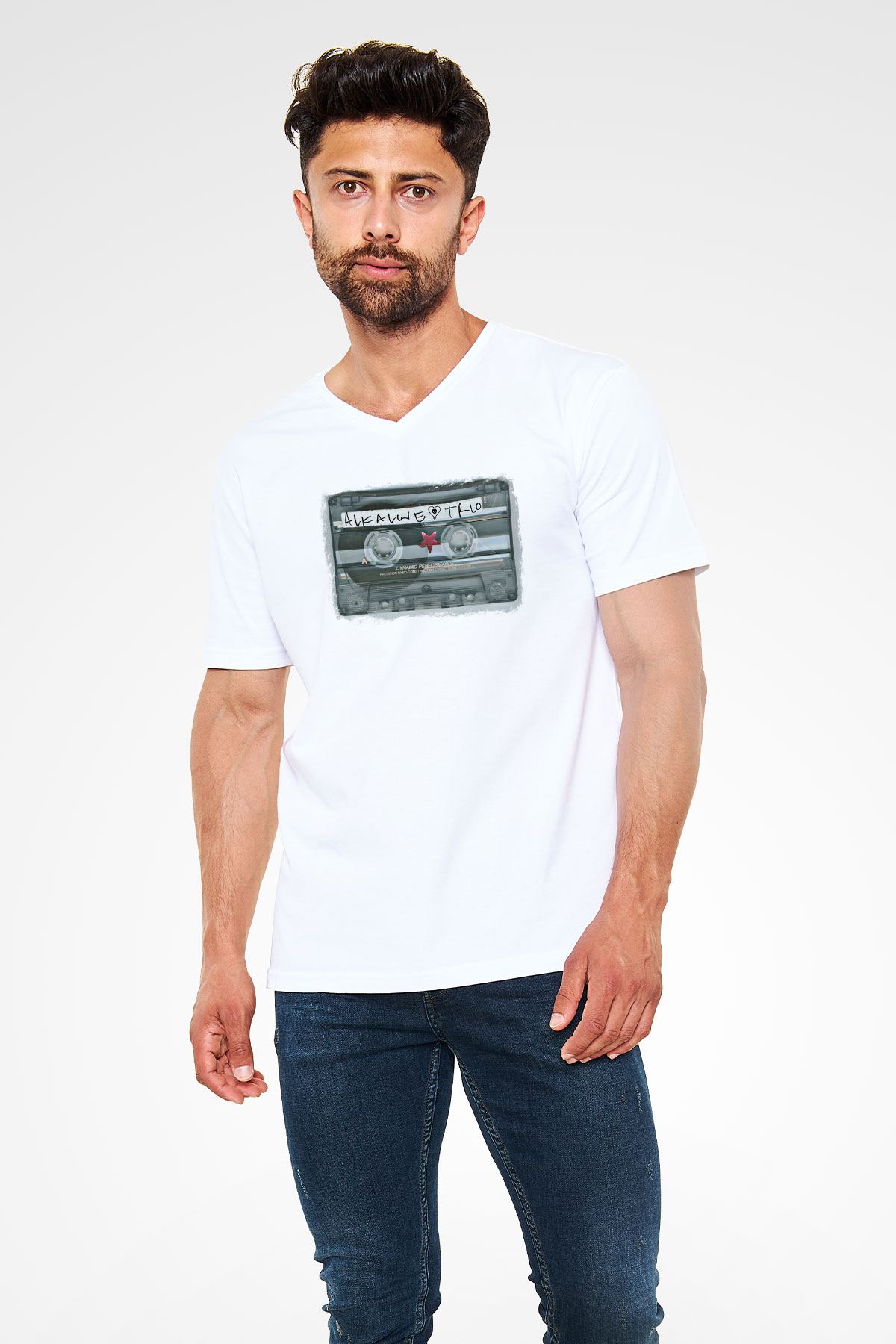 Alkaline Trio Baskılı Unisex Beyaz V Yaka Tişört