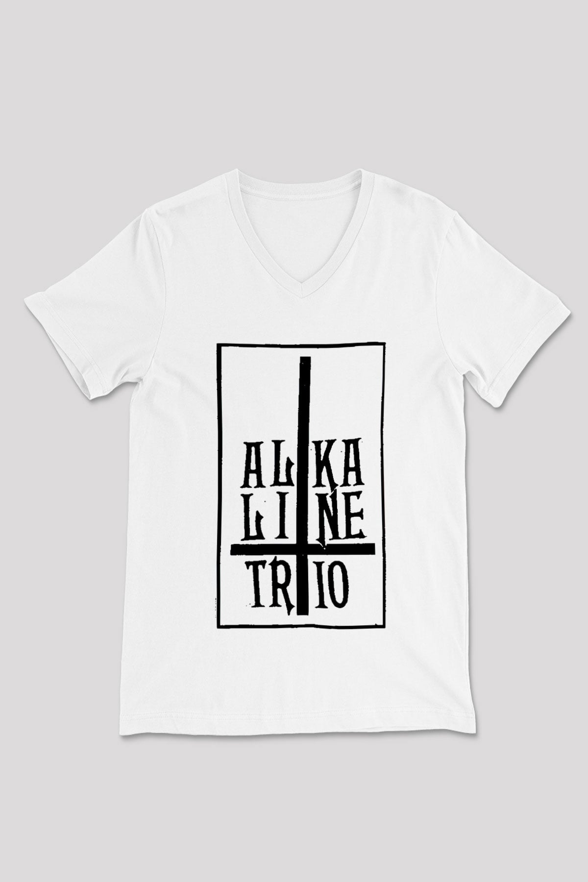 Alkaline Trio Beyaz Unisex V Yaka Tişört T-Shirt