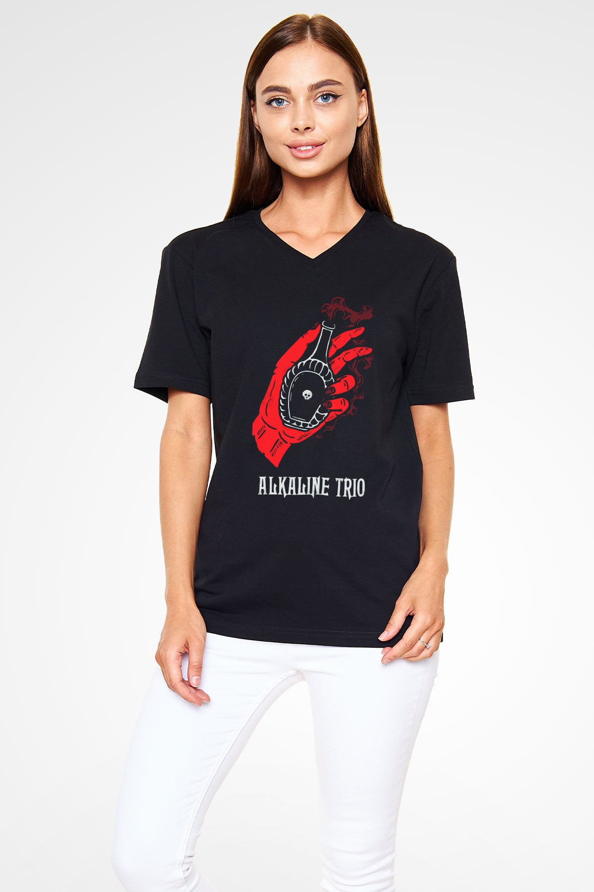 Alkaline Trio Siyah Unisex V Yaka Tişört