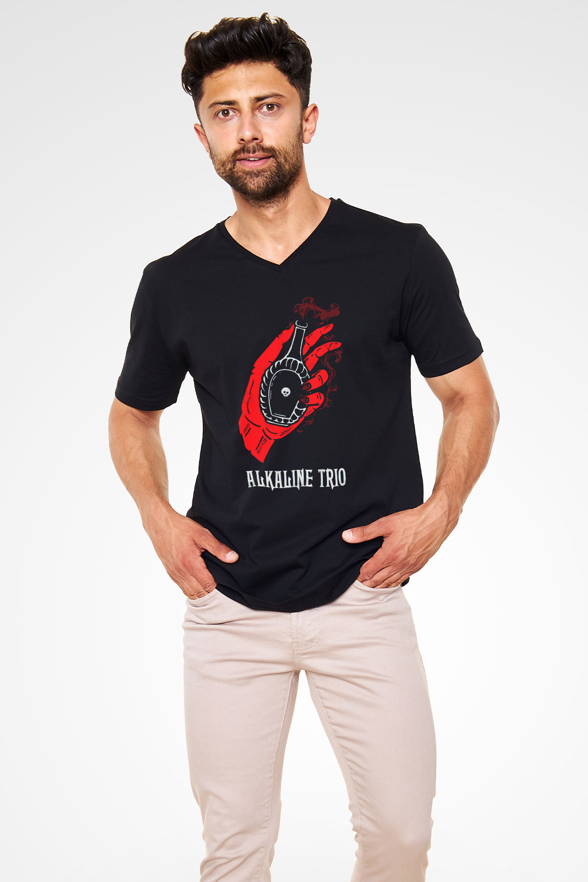 Alkaline Trio Siyah Unisex V Yaka Tişört
