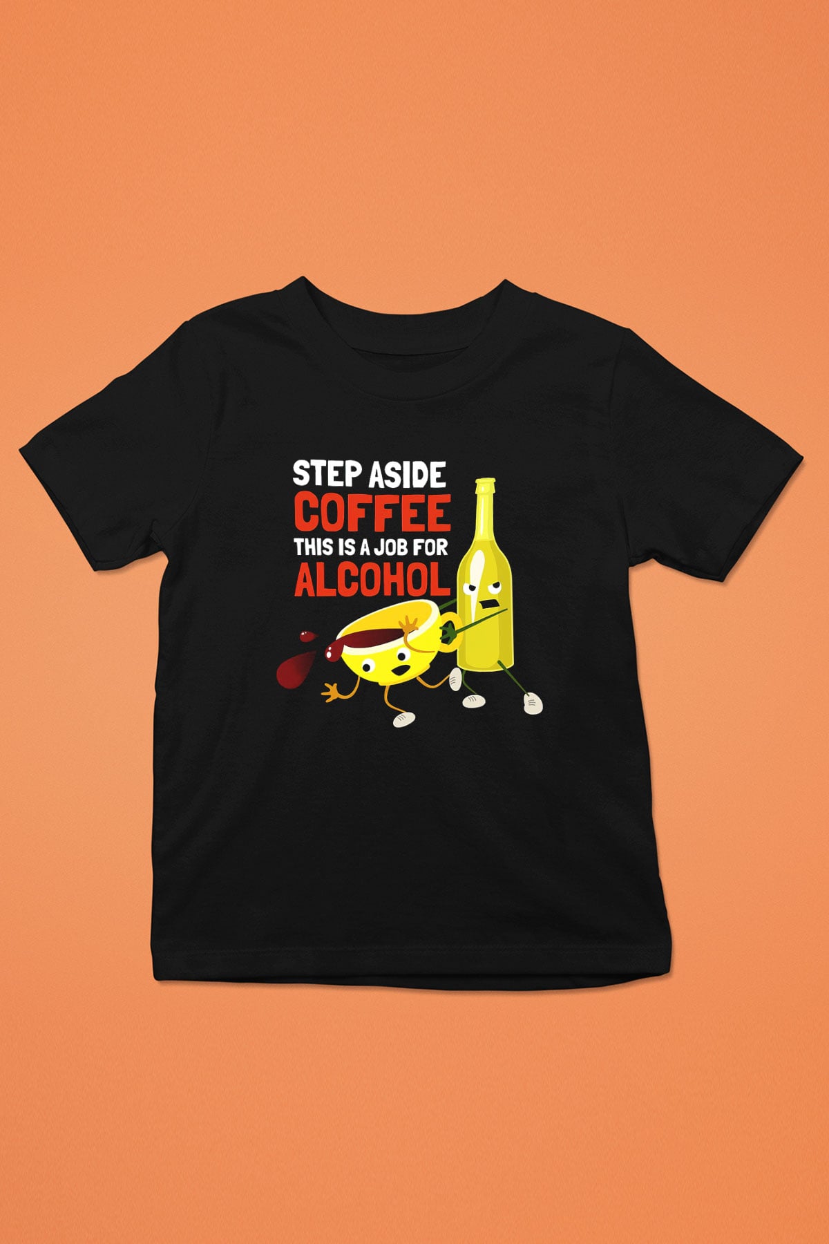 Alkol Baskılı Siyah Unisex Çocuk Tişört
