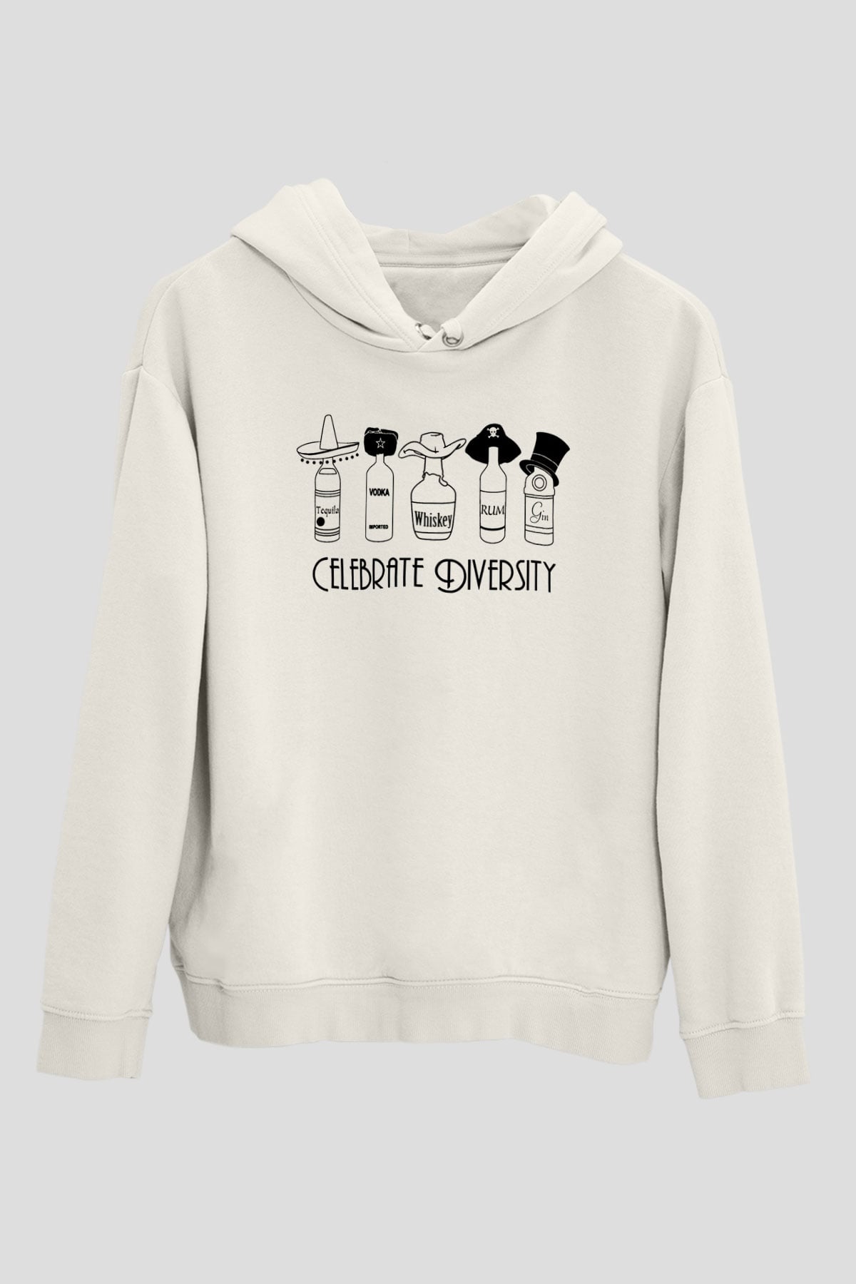 Alkol Beyaz Unisex Kapşonlu Sweatshirt