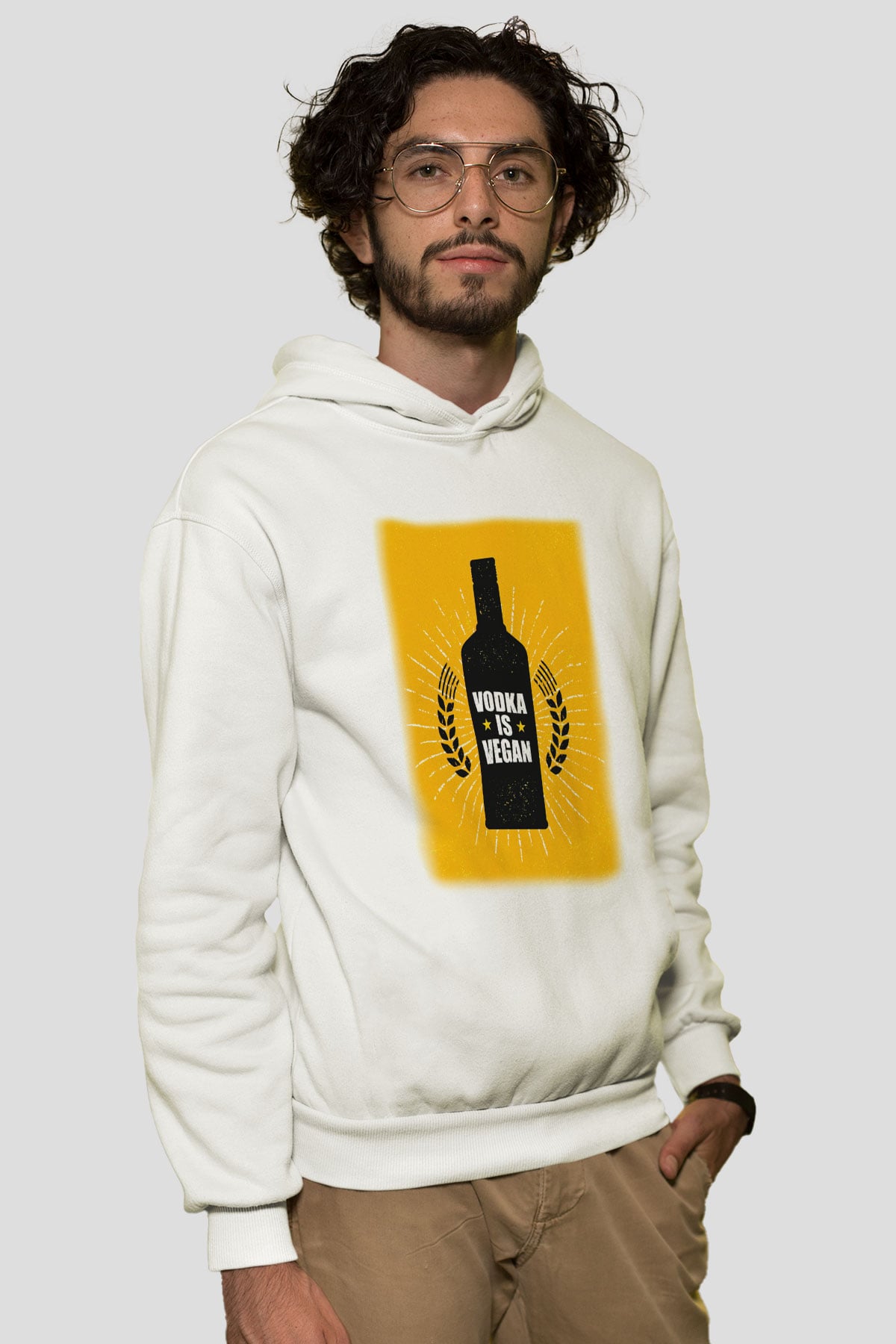 Alkol Beyaz Unisex Kapşonlu Sweatshirt