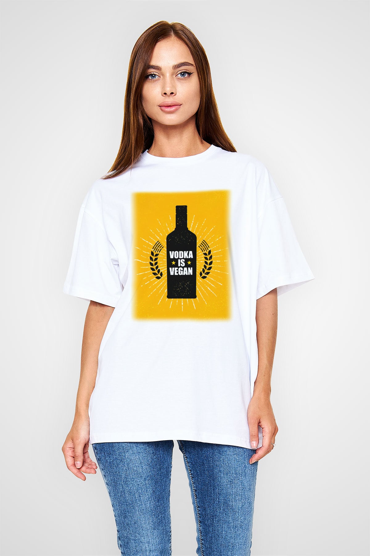Alkol Beyaz Unisex Oversize Tişört T-Shirt