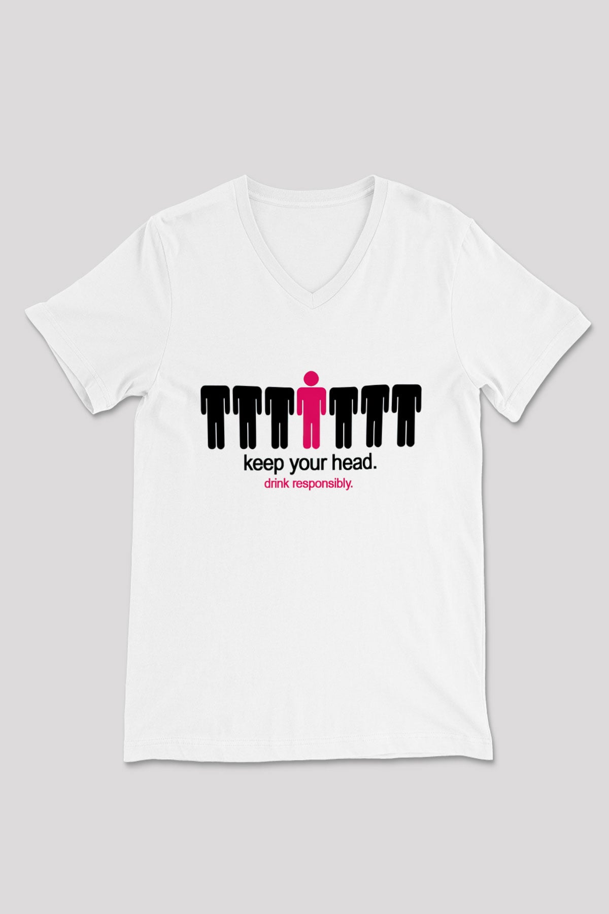 Alkol Beyaz Unisex V Yaka Tişört T-Shirt