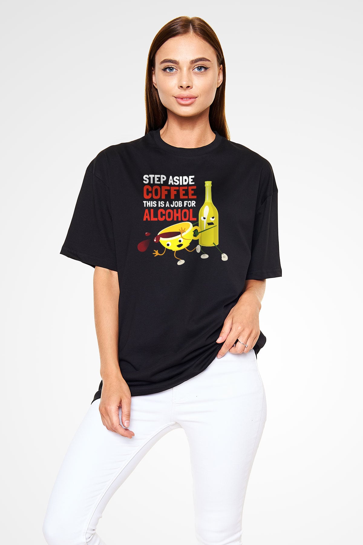 Alkol Siyah Unisex Oversize Tişört T-Shirt