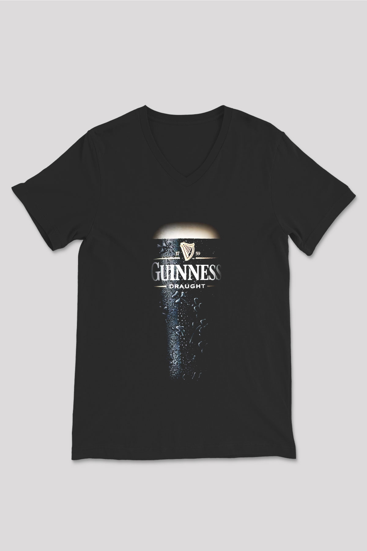 Alkol Siyah Unisex V Yaka Tişört T-Shirt
