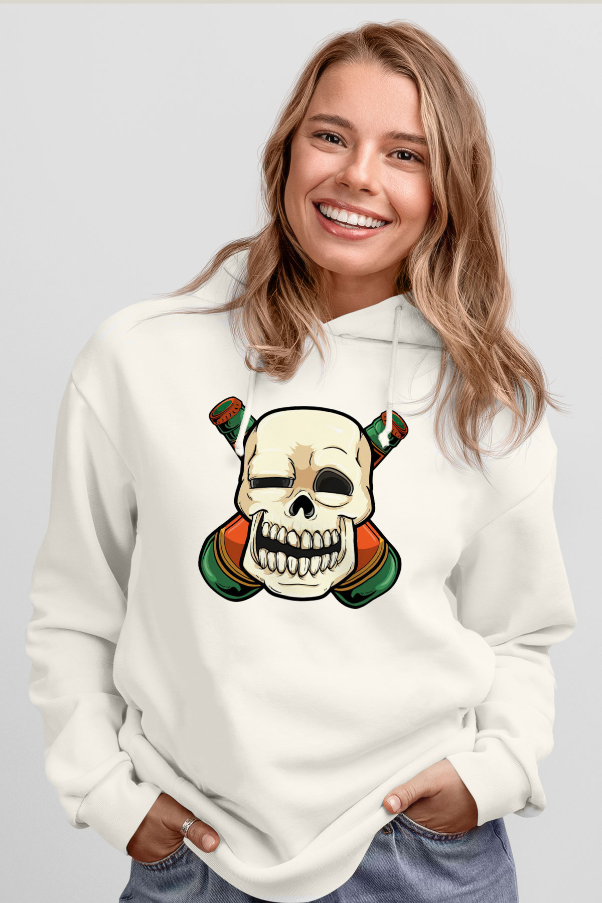 Alkolik Kuru KafaBeyaz  Unisex Hoodie