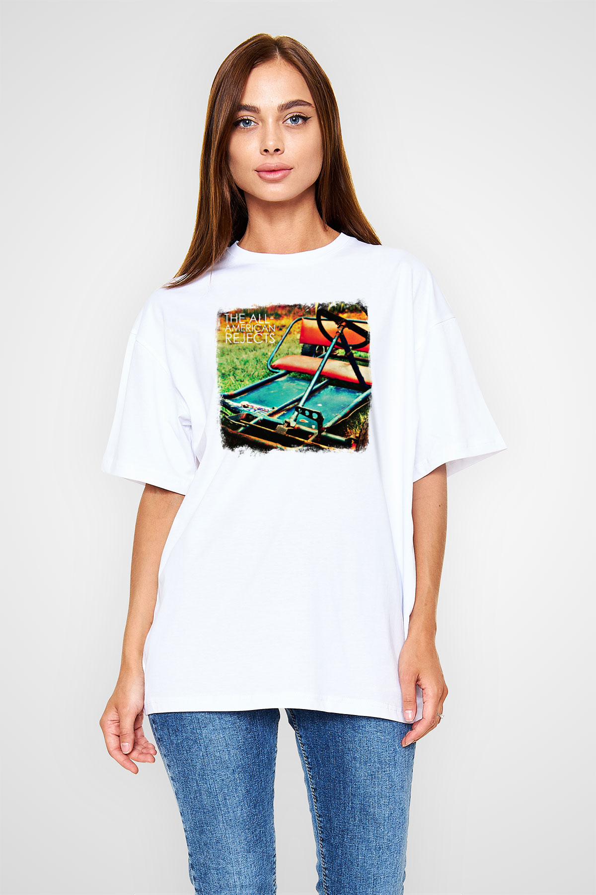 All-American Rejects Baskılı Unisex Beyaz Oversize Tişört