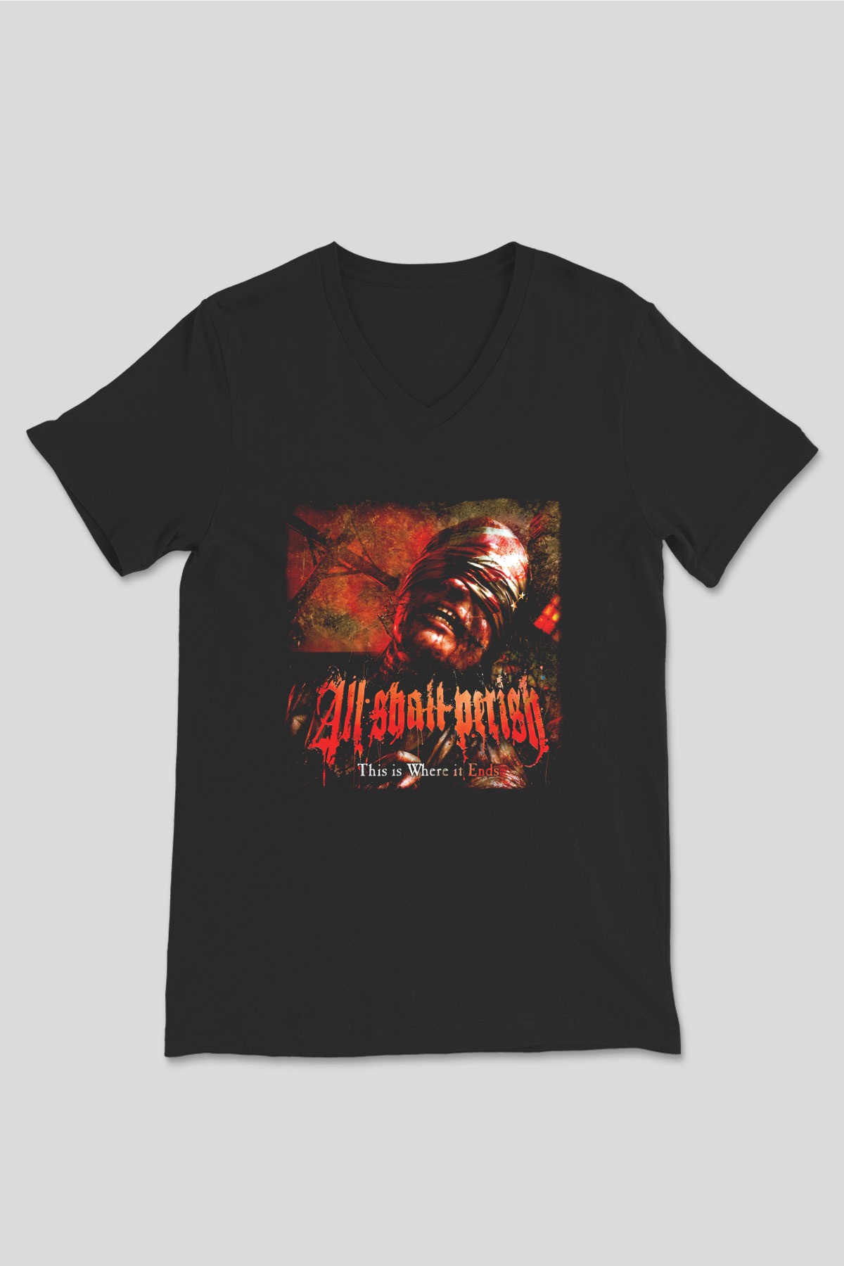 All Shall Perish Siyah Unisex V Yaka Tişört T-Shirt