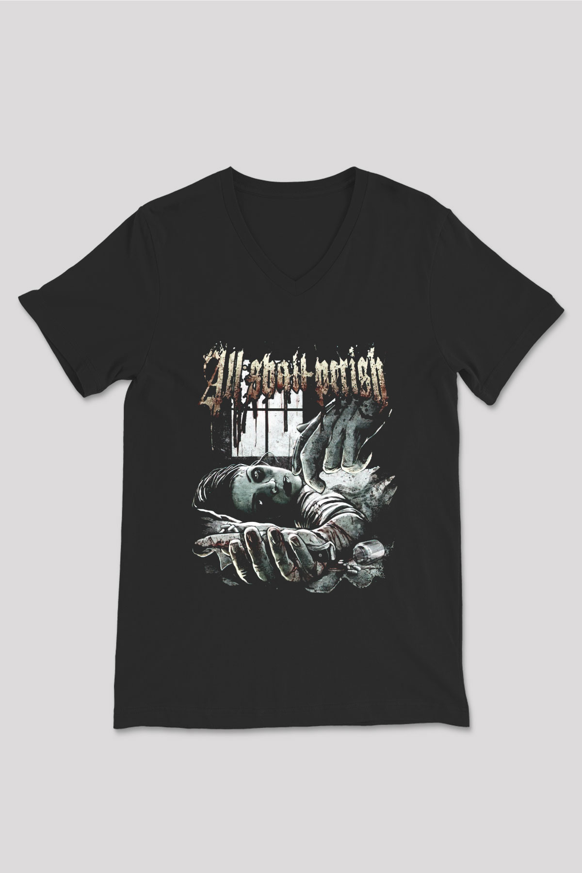 All Shall Perish Siyah Unisex V Yaka Tişört T-Shirt