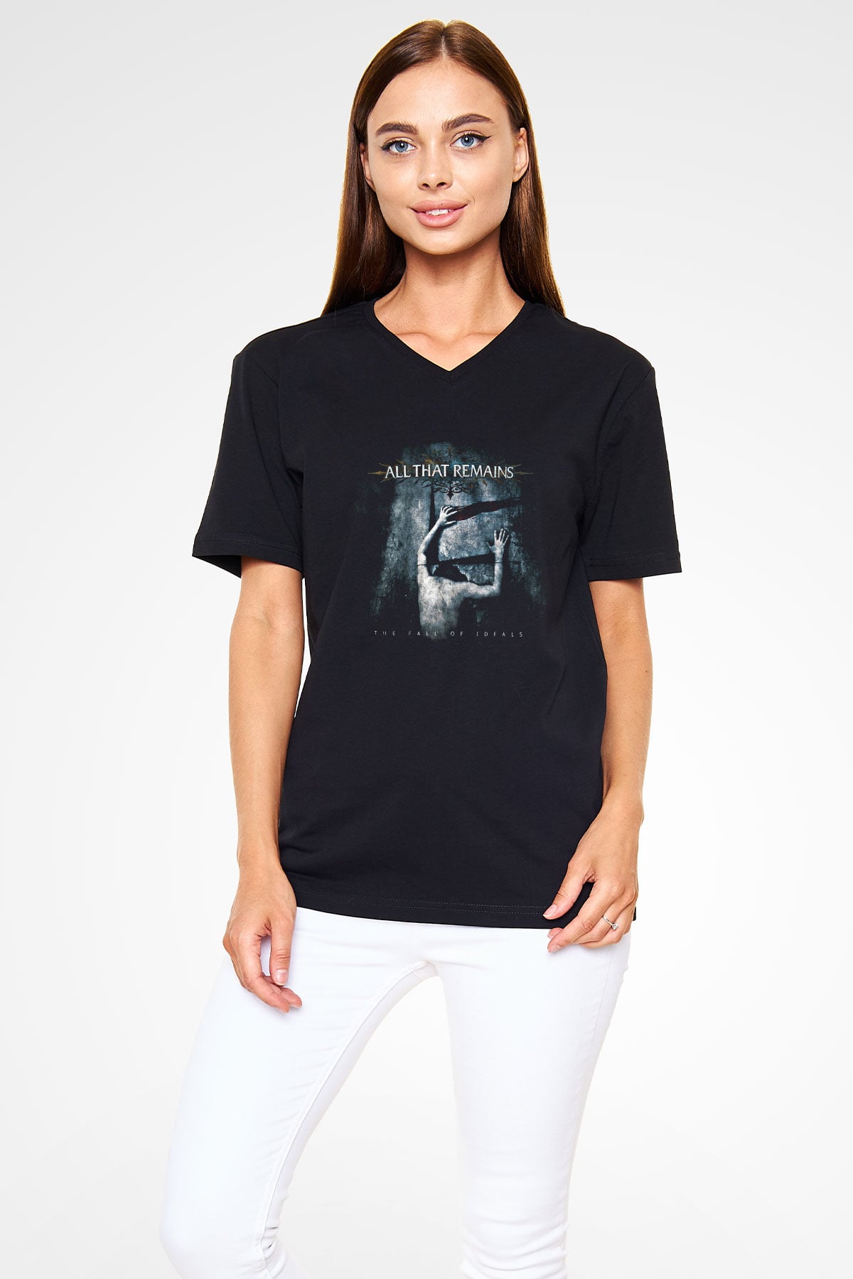 All That Remains Baskılı Unisex Siyah V Yaka Tişört