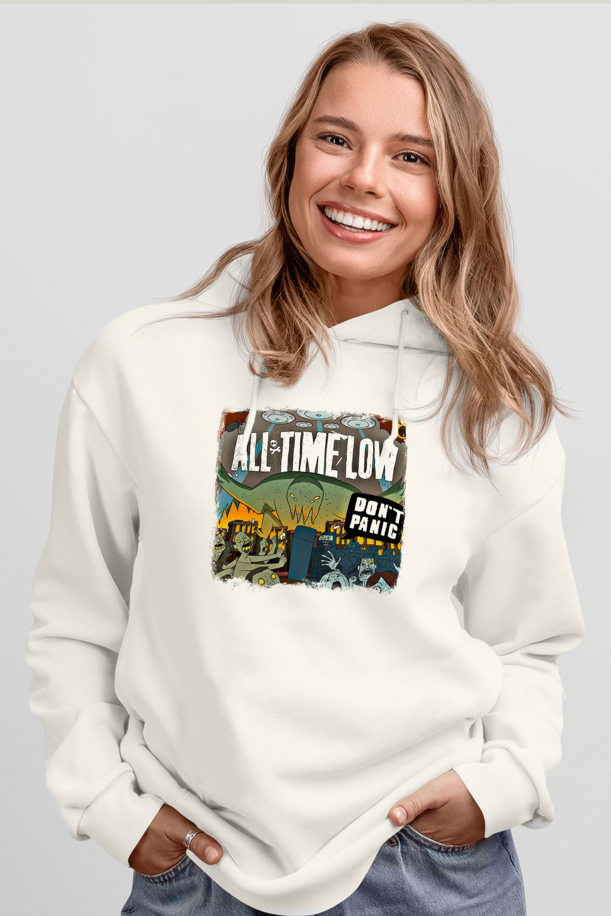 All Time Low Baskılı Unisex Beyaz Hoodie