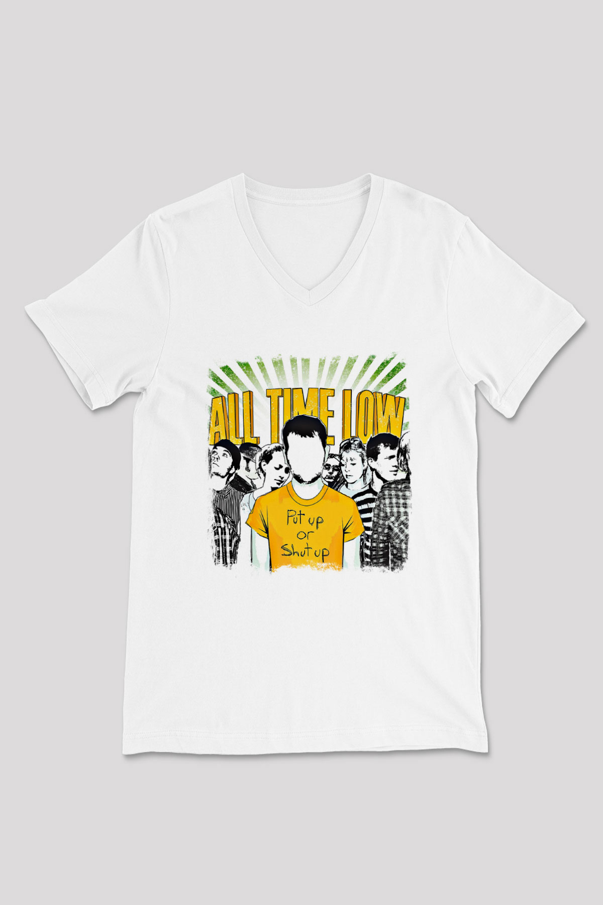 All Time Low Baskılı Unisex Beyaz V Yaka Tişört