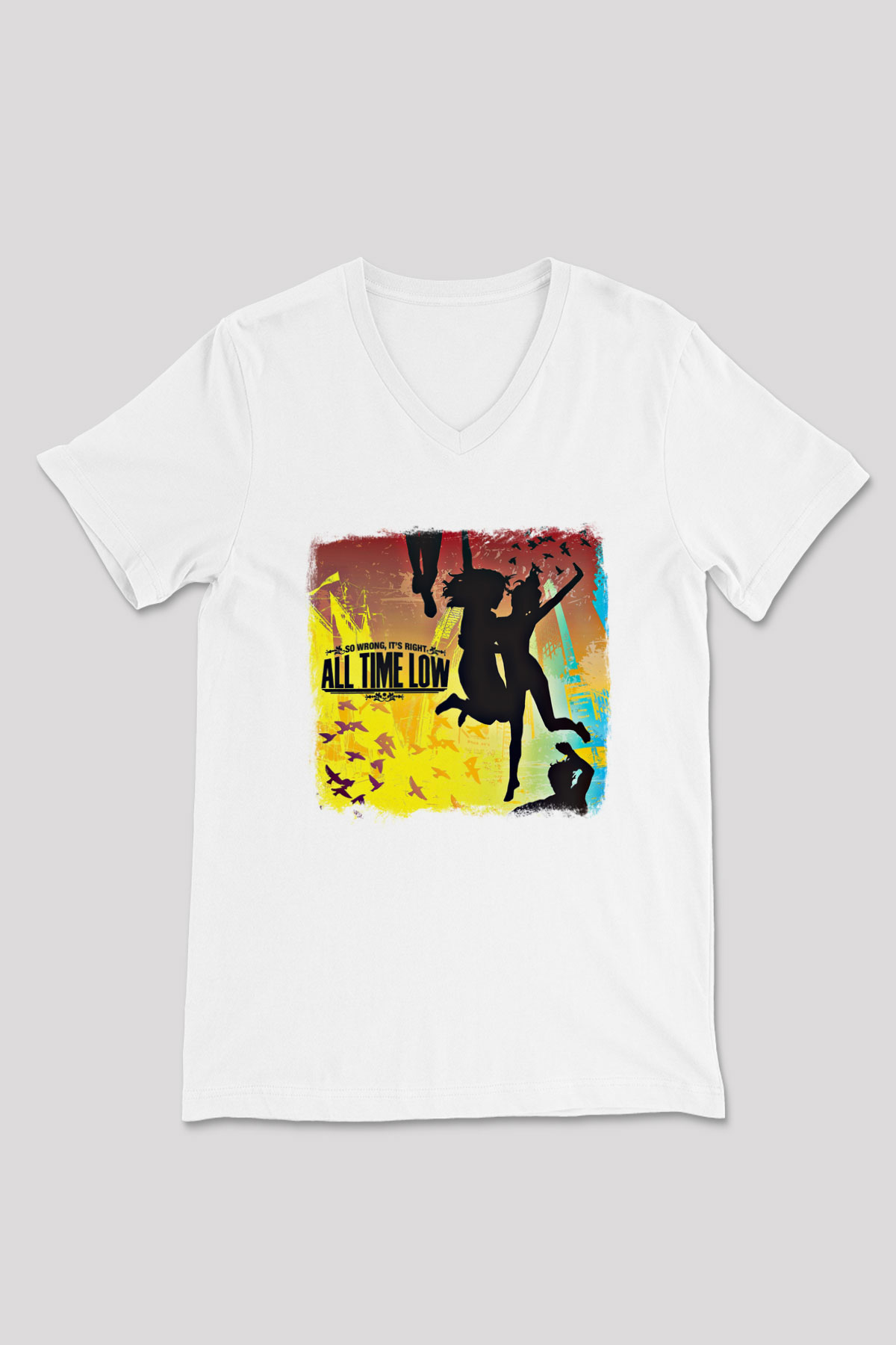 All Time Low Baskılı Unisex Beyaz V Yaka Tişört