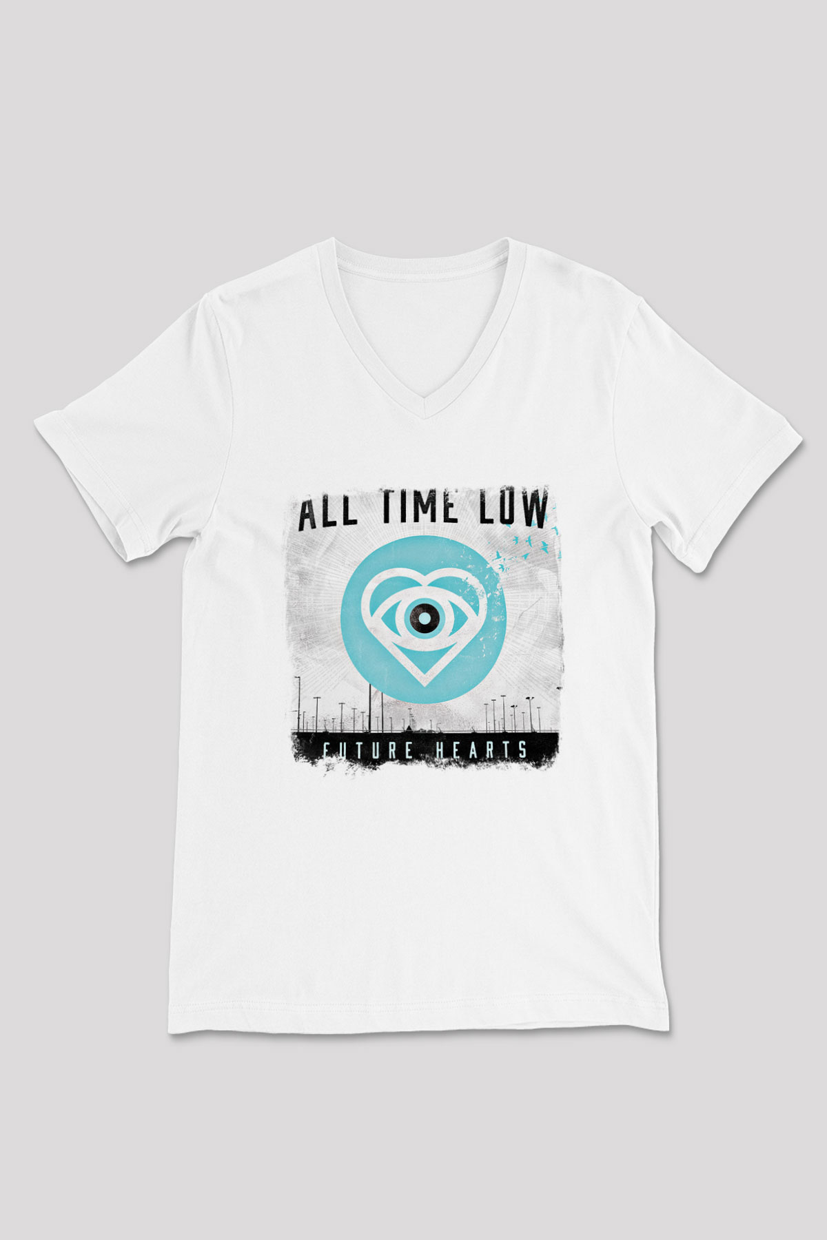 All Time Low Baskılı Unisex Beyaz V Yaka Tişört