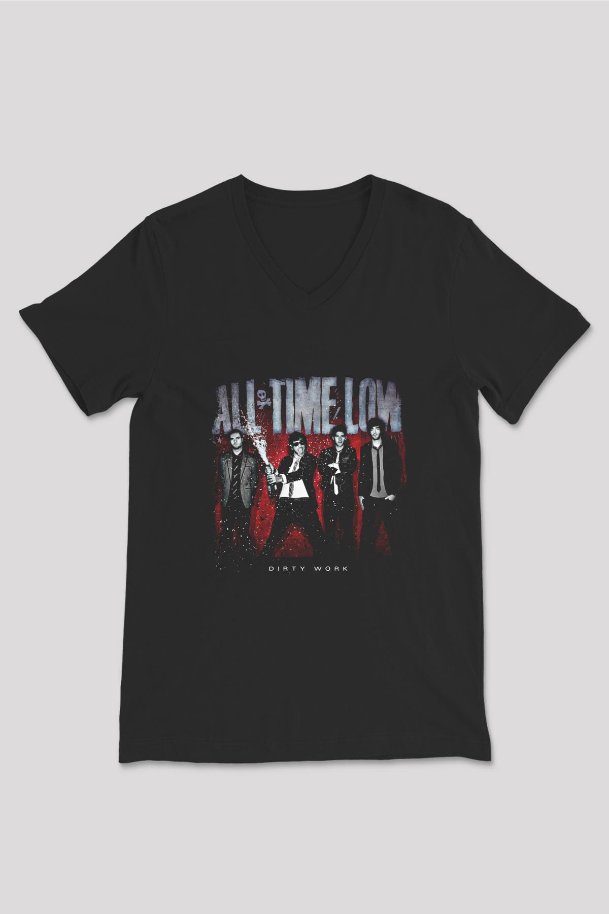 All Time Low Baskılı Unisex Siyah V Yaka Tişört
