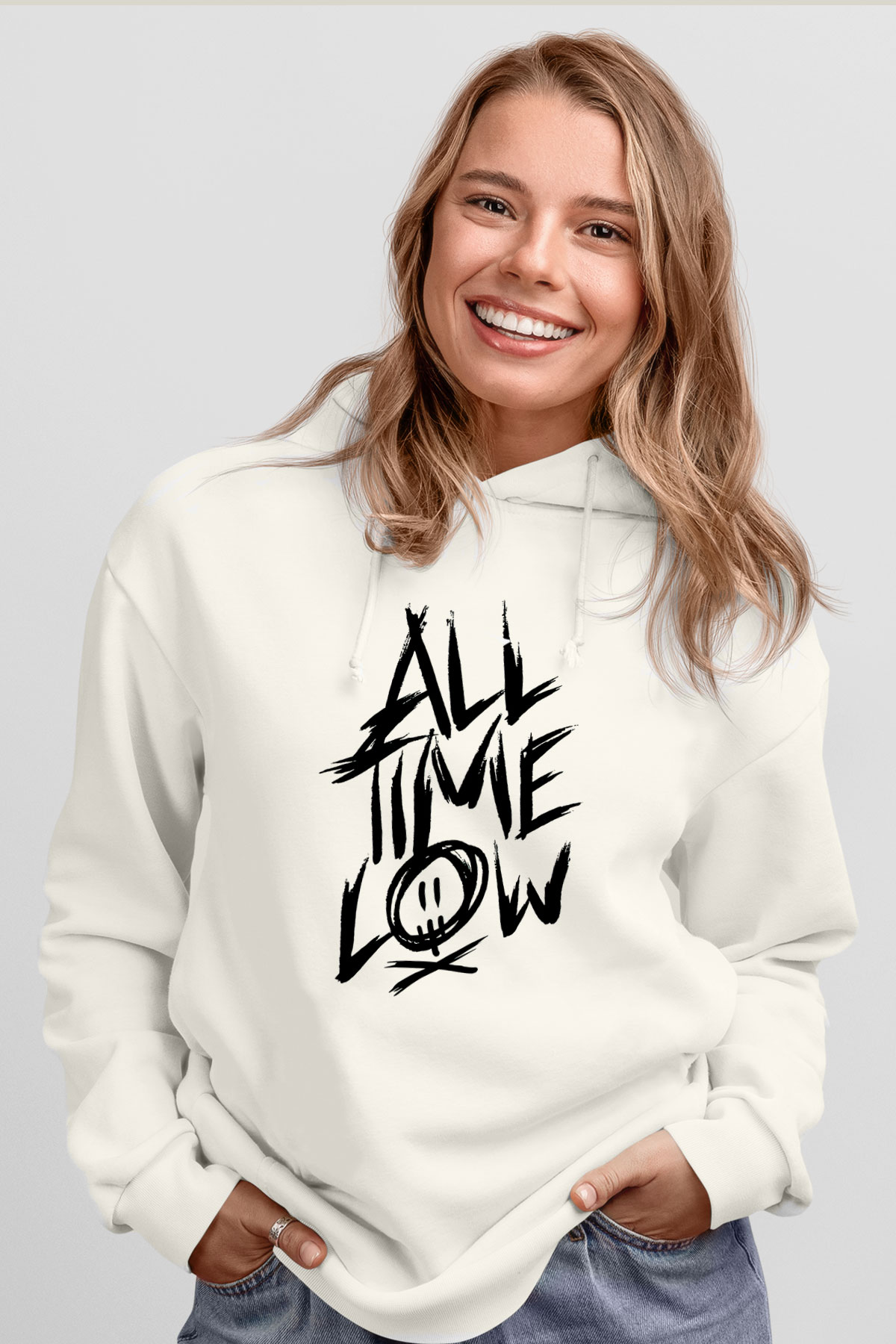 All Time Low Beyaz Unisex Kapşonlu Sweatshirt