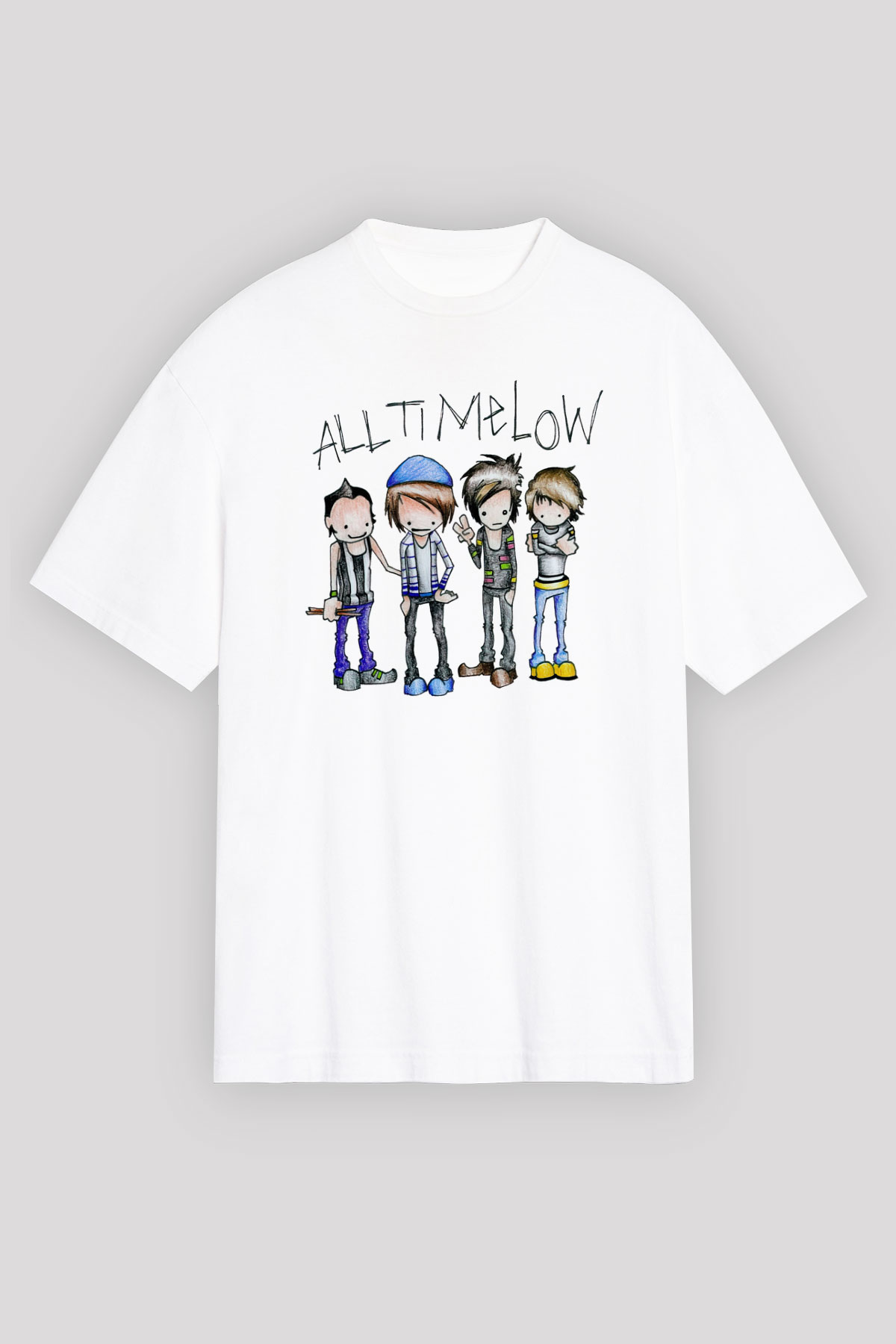 All Time Low Beyaz Oversize Tişört Oversize T-shirt - TişörtFabrikası
