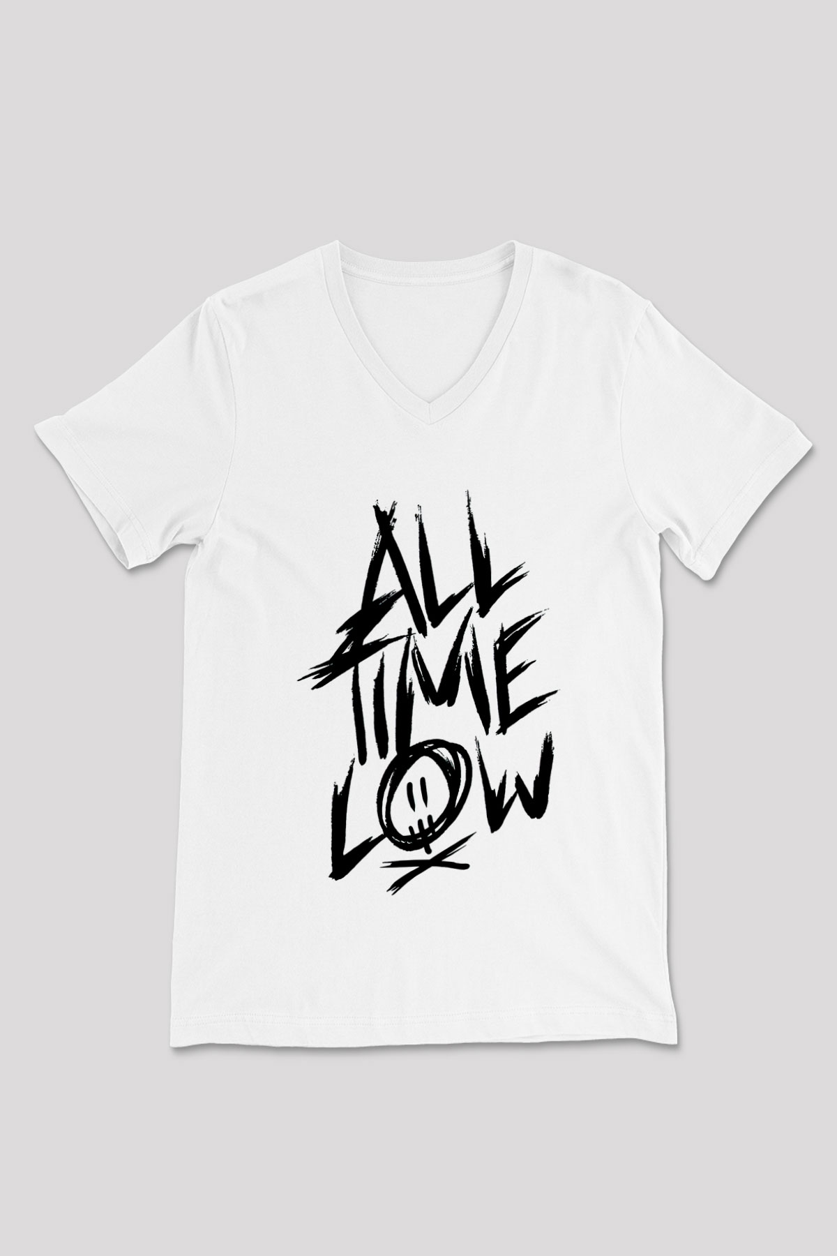 All Time Low Beyaz Unisex V Yaka Tişört T-Shirt