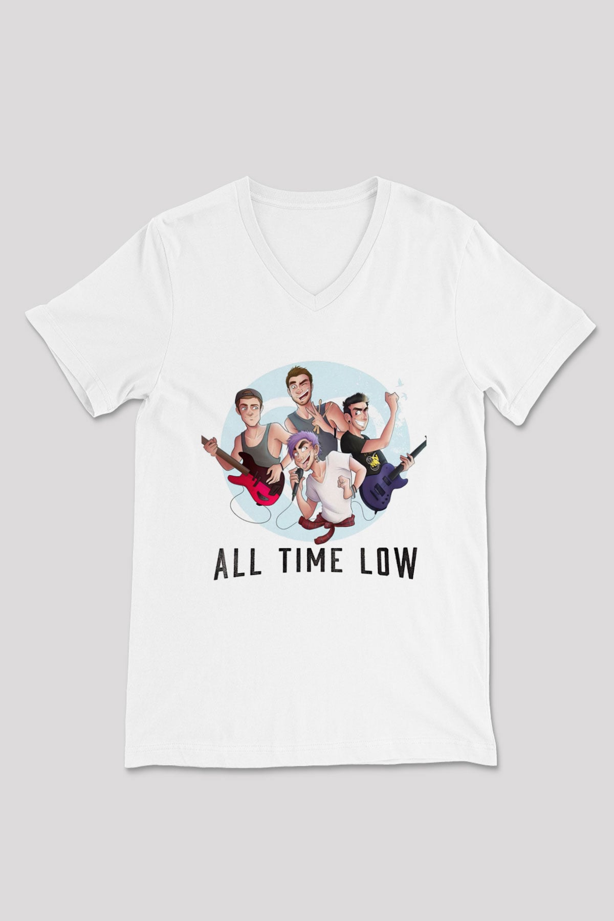 All Time Low Beyaz Unisex V Yaka Tişört