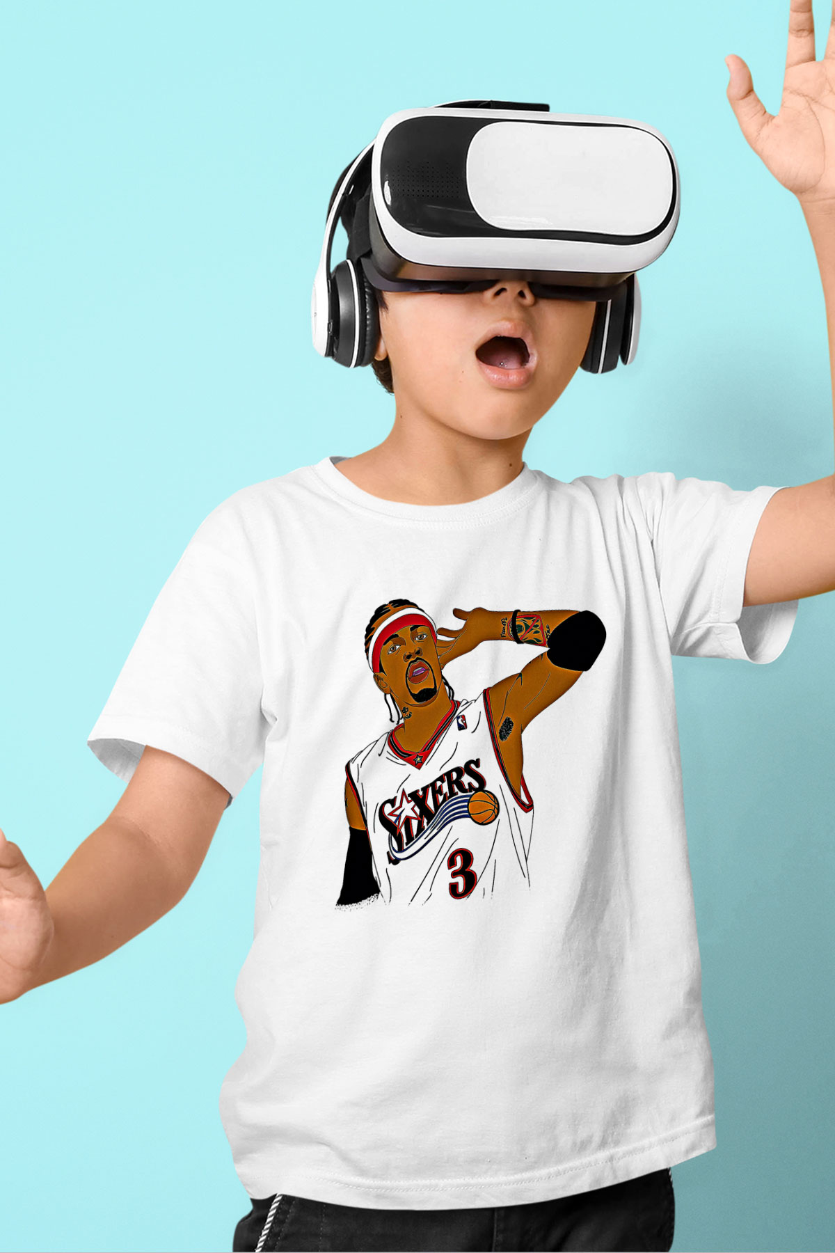 Allen Iverson Baskılı Beyaz Unisex Beyaz Çocuk Tişört - Tshirt