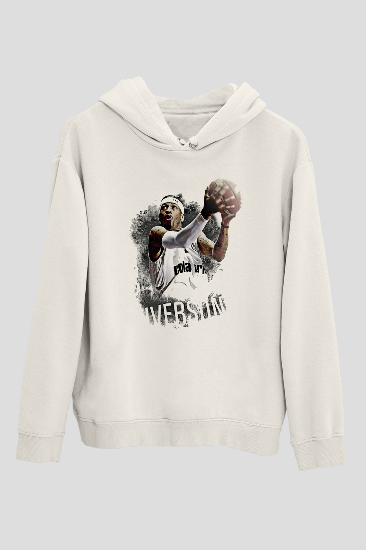 Allen Iverson Baskılı Beyaz Unisex Kapüşonlu Sweatshirt