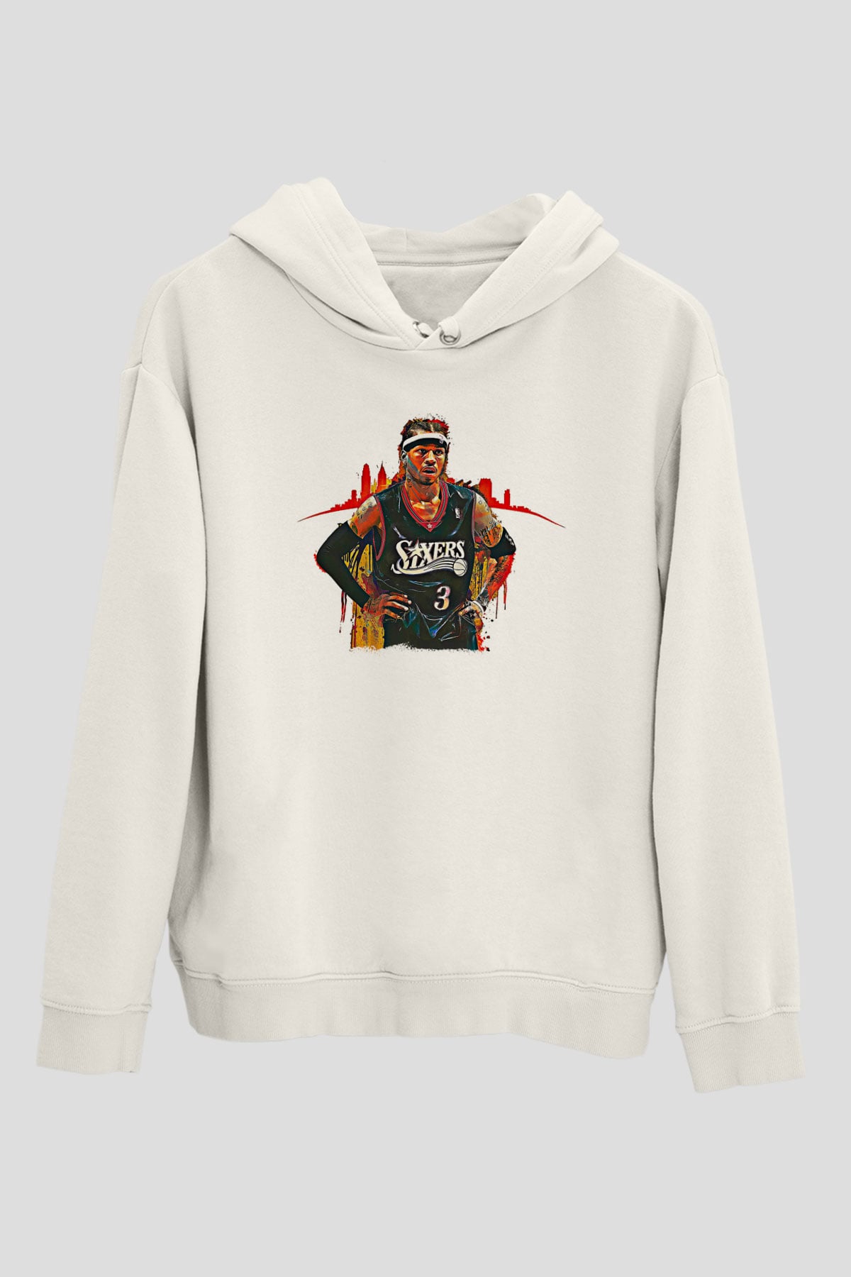 Allen Iverson Baskılı Beyaz Unisex Kapüşonlu Sweatshirt