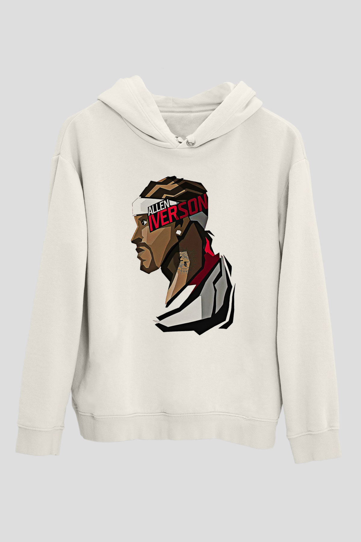 Allen Iverson Baskılı Beyaz Unisex Kapüşonlu Sweatshirt