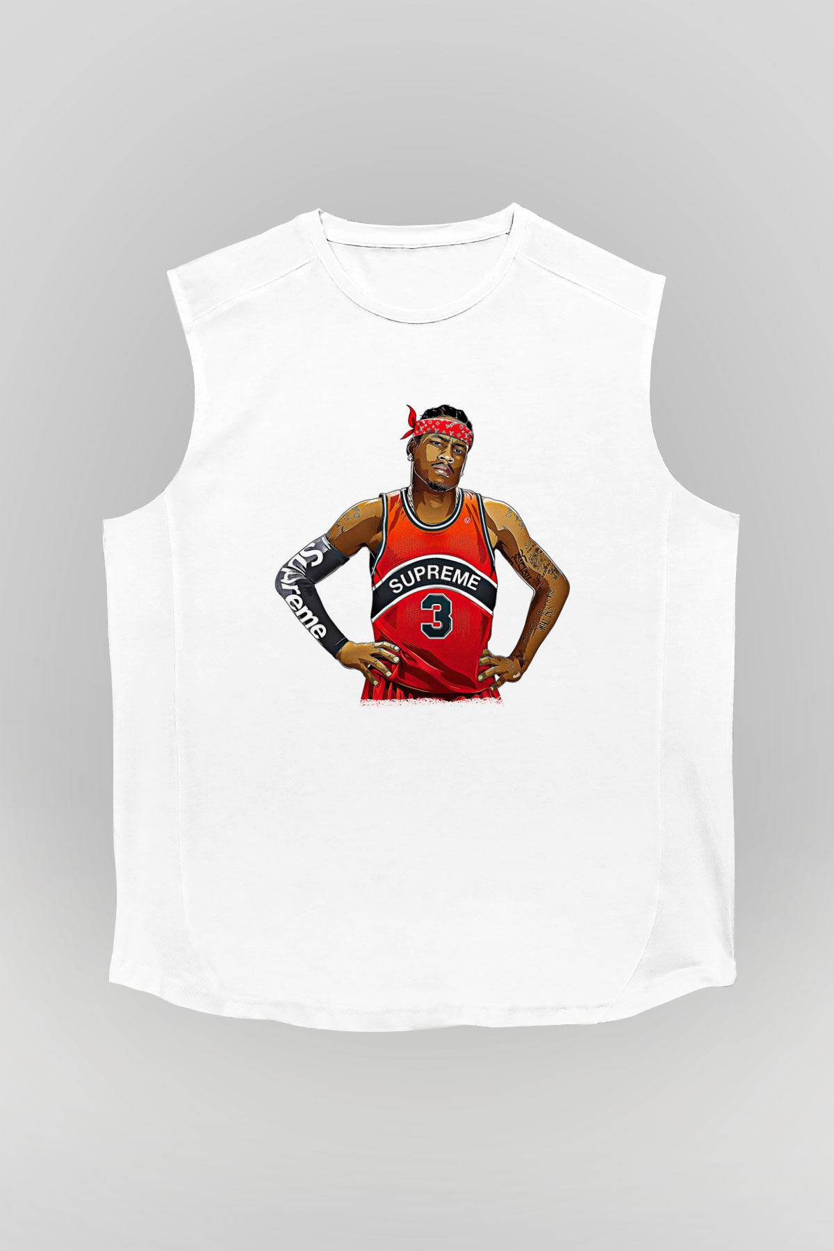 Allen Iverson Baskılı Beyaz Unisex Kolsuz Tişört - Tshirt