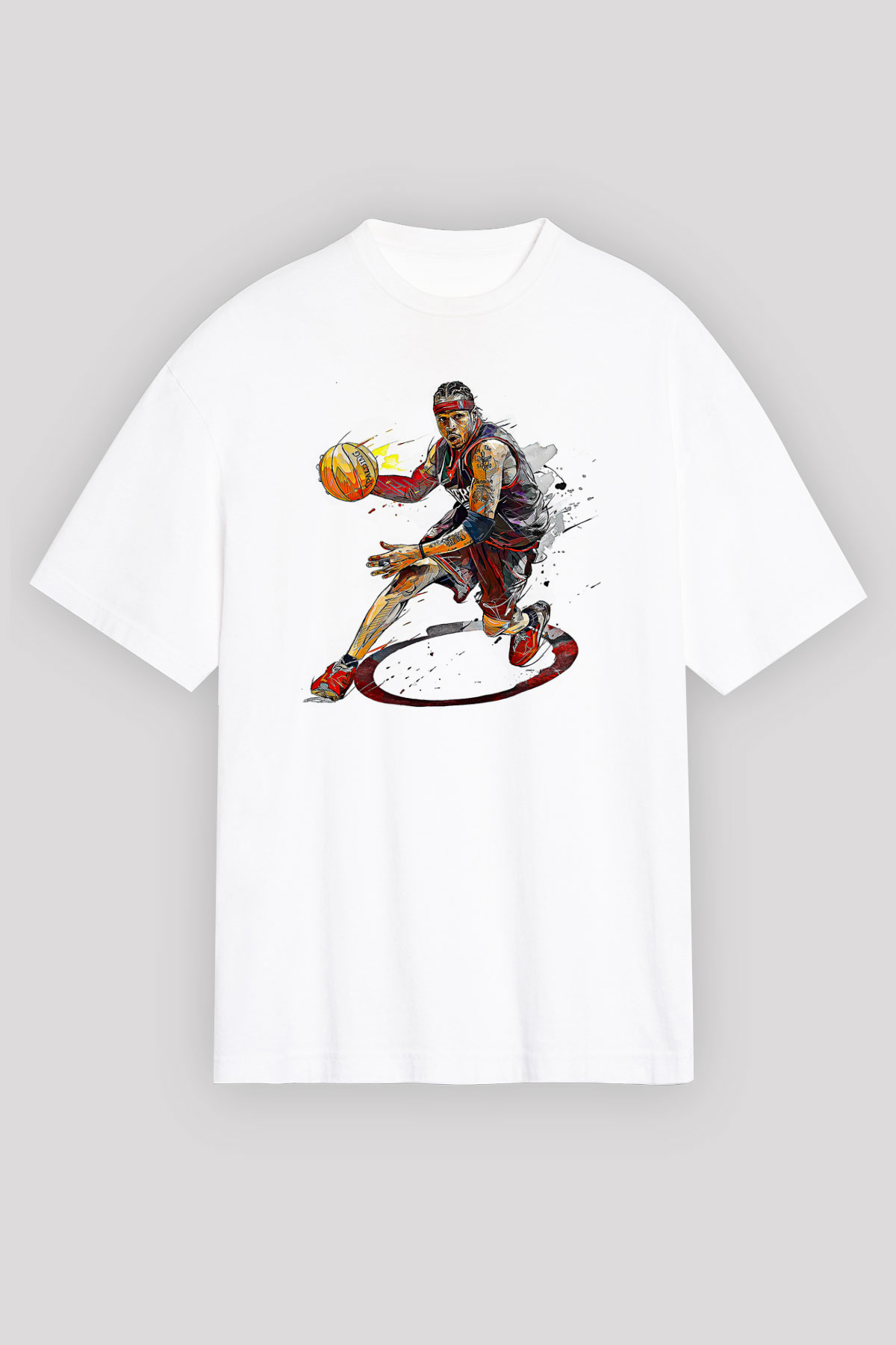 Allen Iverson Baskılı Beyaz Unisex Oversize Tişört - Tshirt