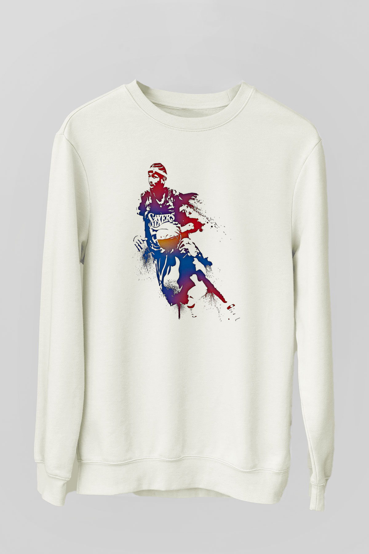 Allen Iverson Baskılı Beyaz Unisex Sweatshirt