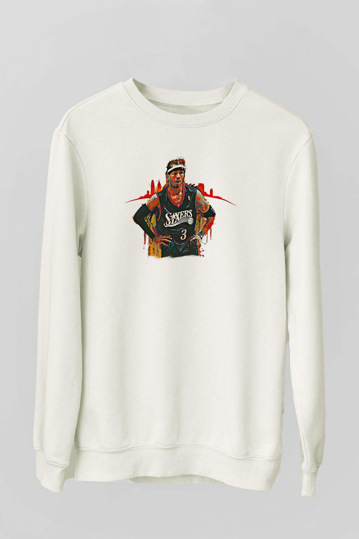 Allen Iverson Baskılı Beyaz Unisex Sweatshirt