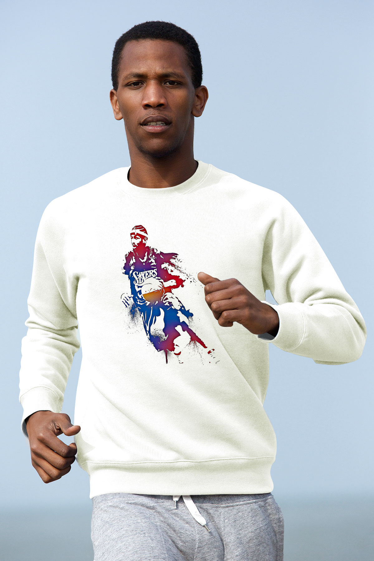 Allen Iverson Baskılı Beyaz Unisex Sweatshirt