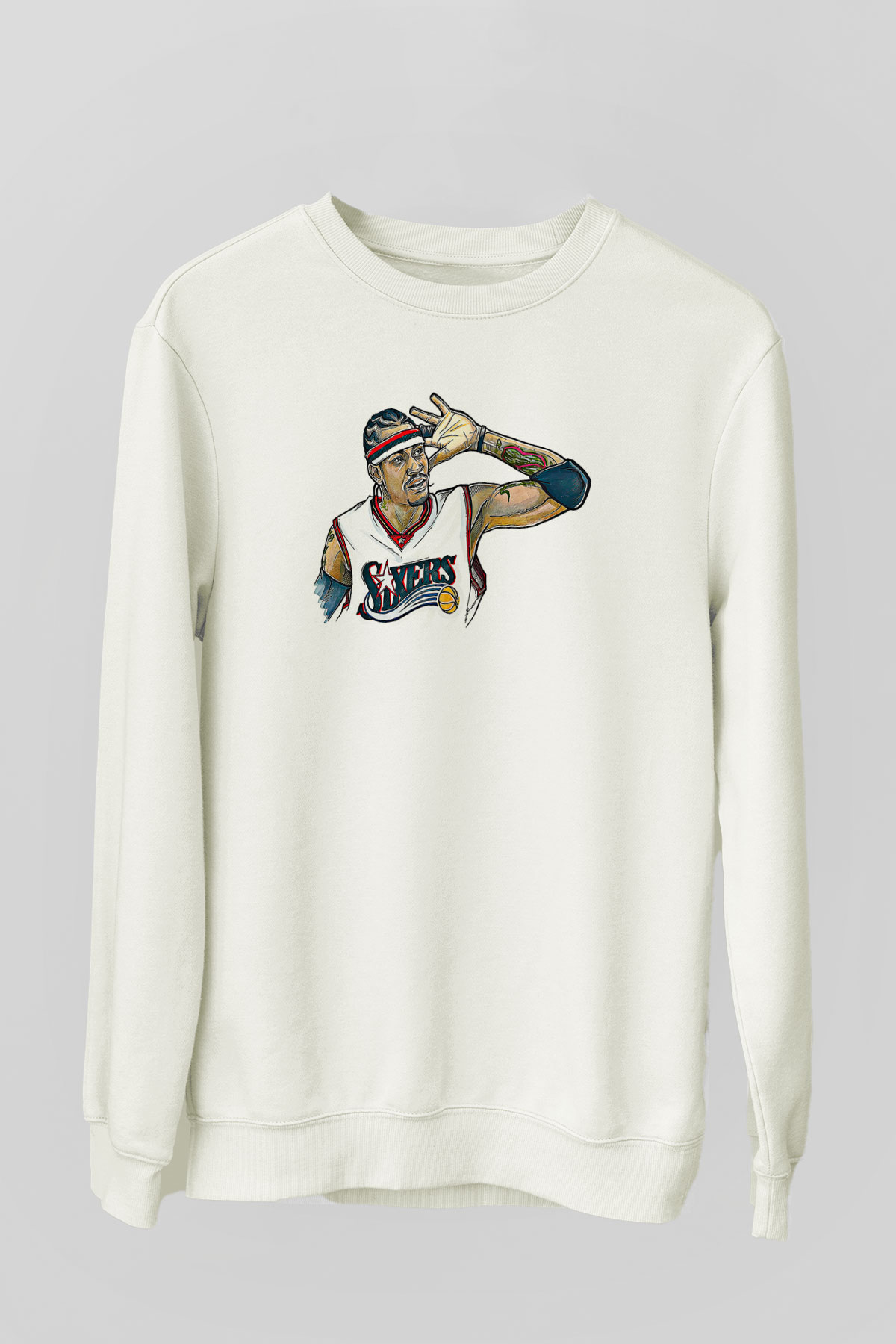 Allen Iverson Baskılı Beyaz Unisex Sweatshirt