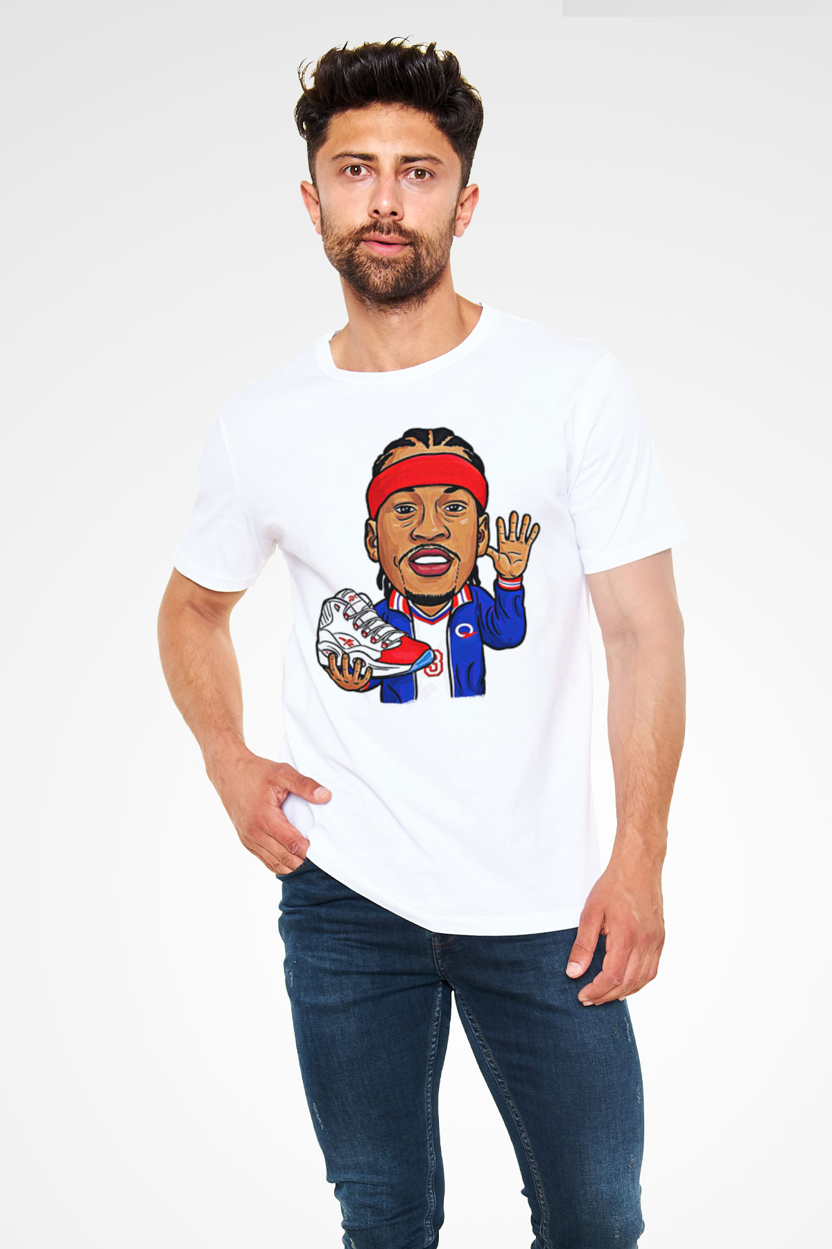 Allen Iverson Baskılı Unisex Beyaz Tişört - Tshirt