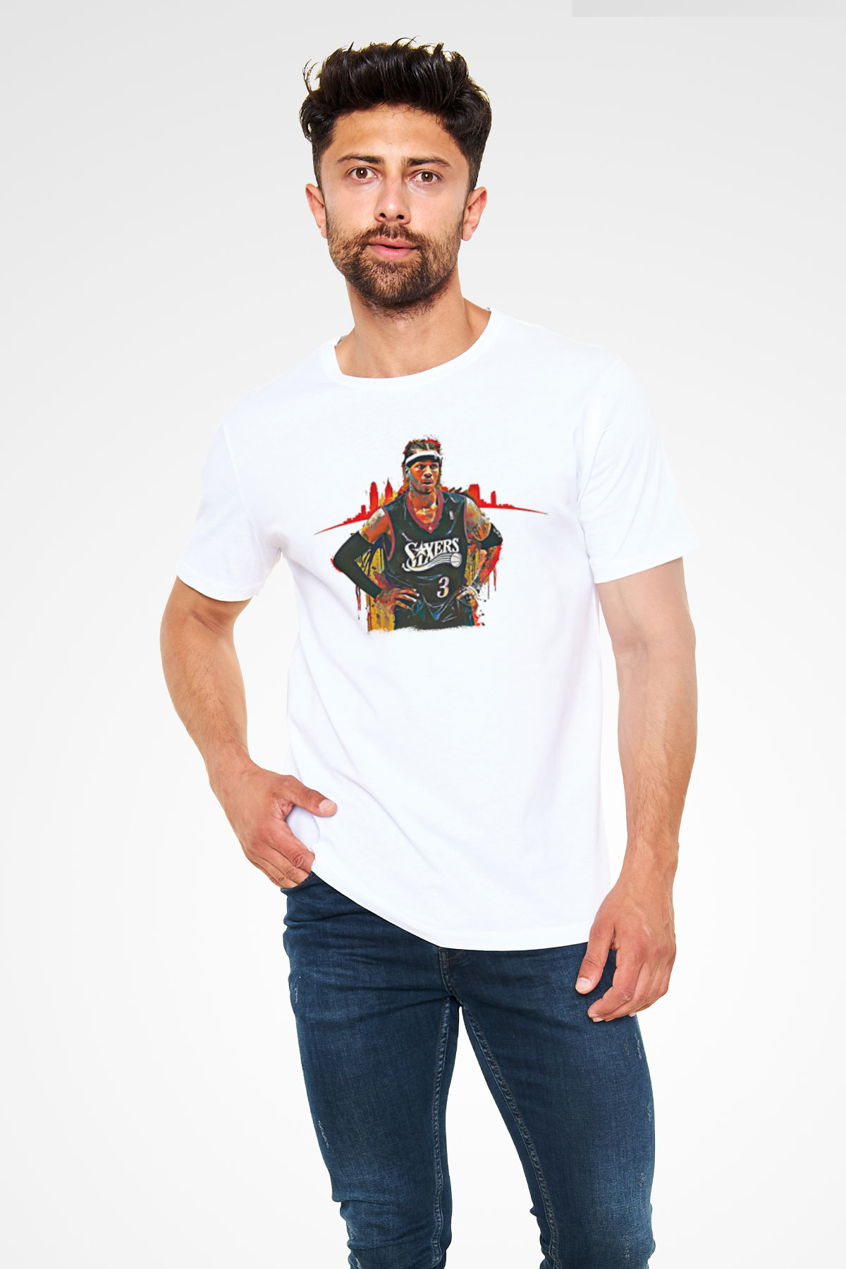 Allen Iverson Baskılı Unisex Beyaz Tişört - Tshirt