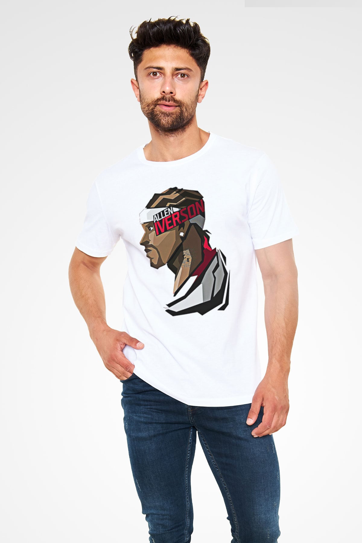 Allen Iverson Baskılı Unisex Beyaz Tişört - Tshirt