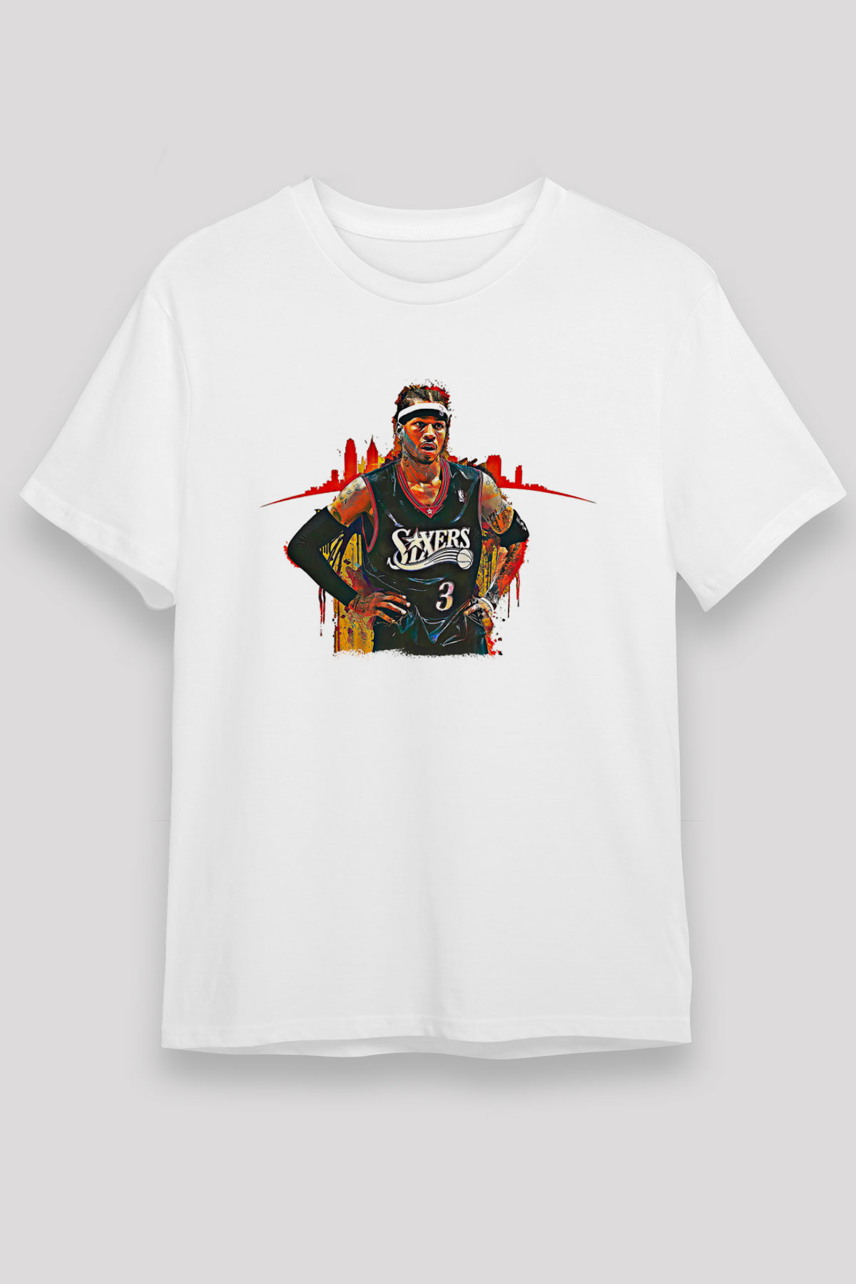 Allen Iverson Baskılı Unisex Beyaz Tişört - Tshirt