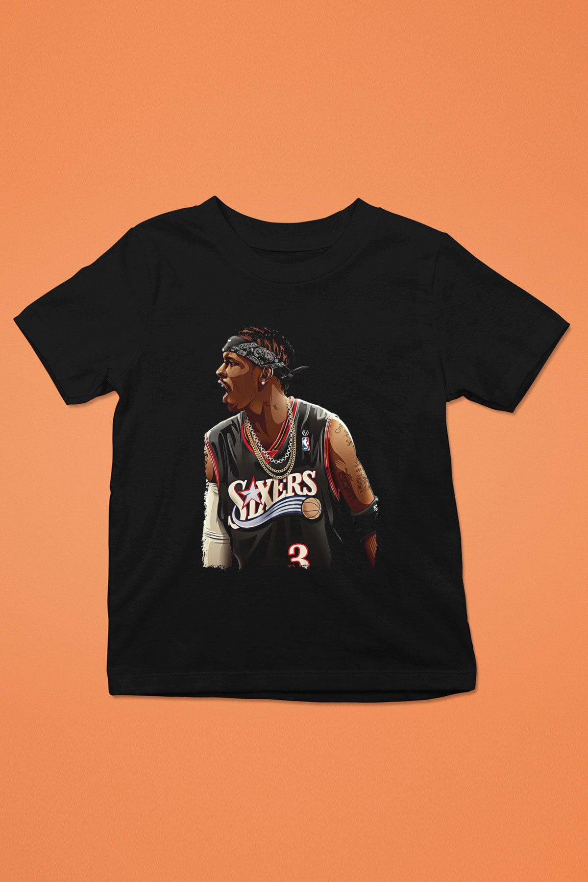 Allen Iverson Baskılı Unisex Siyah Çocuk Tişört - Tshirt