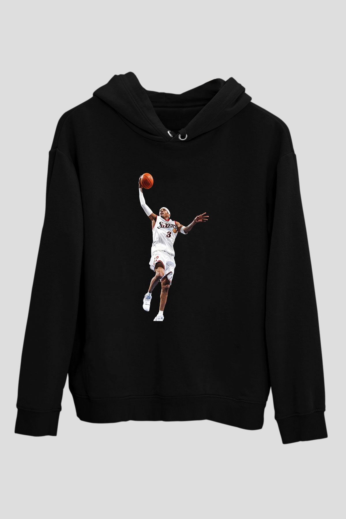 Allen Iverson Baskılı Unisex Siyah Kapüşonlu Sweatshirt