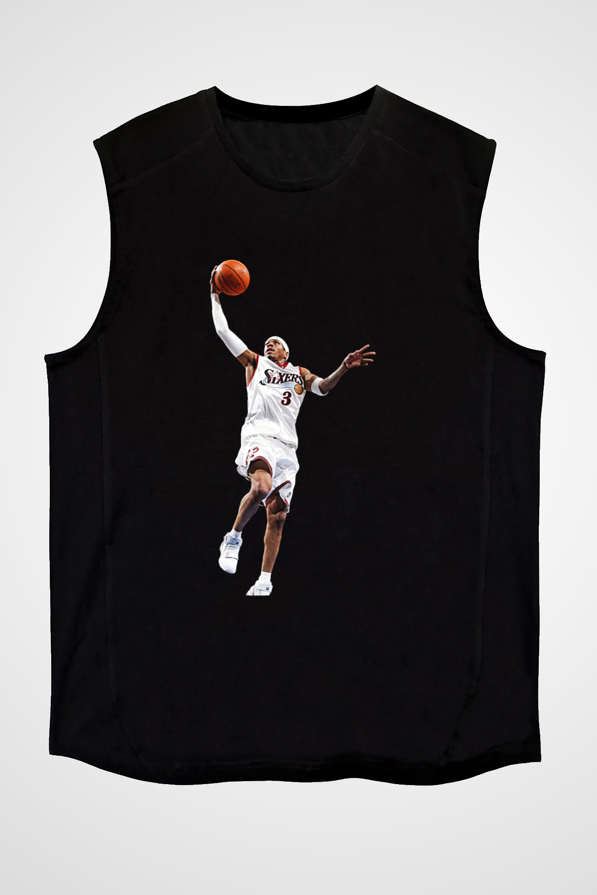 Allen Iverson Baskılı Unisex Siyah Kolsuz Tişört - Tshirt