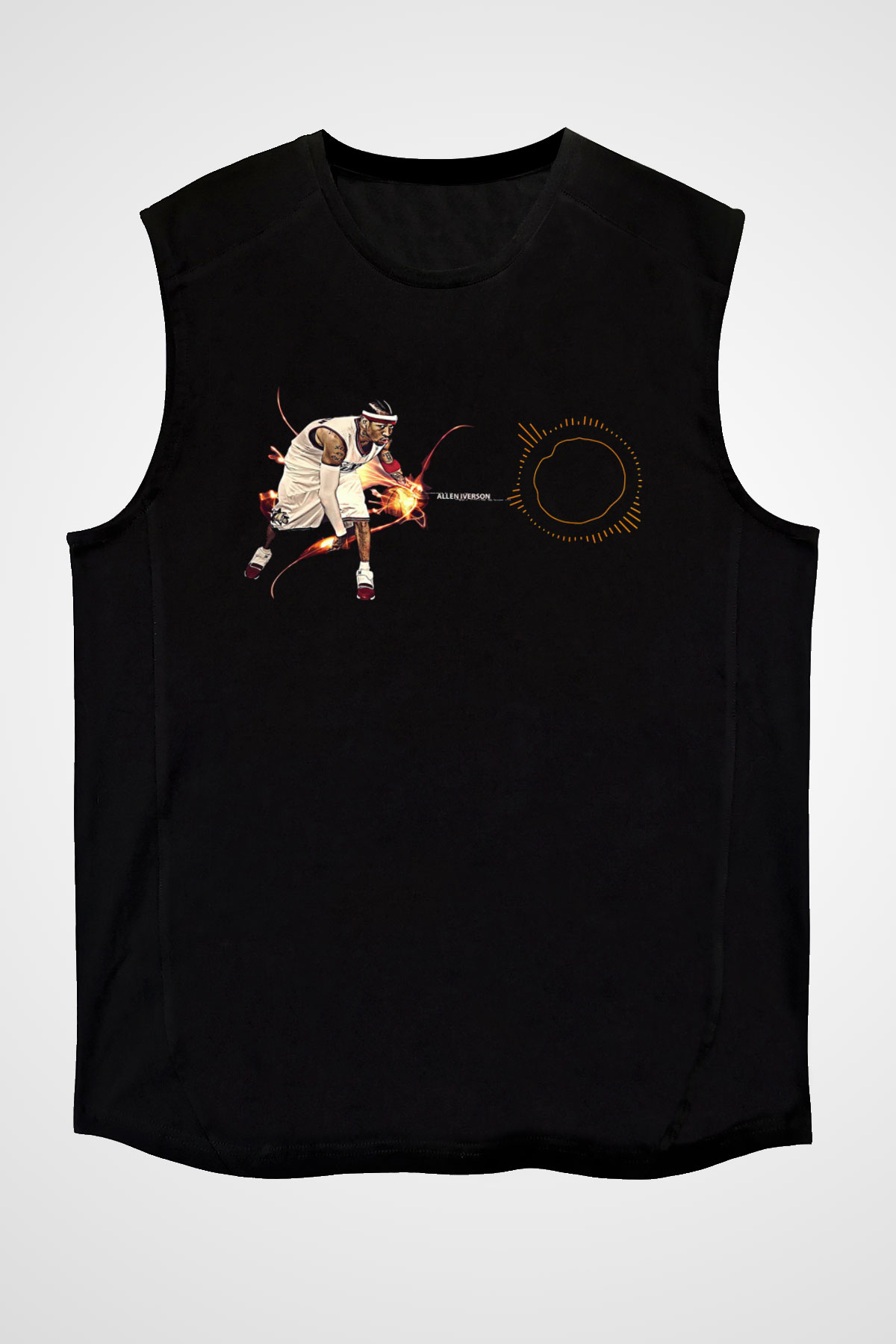 Allen Iverson Baskılı Unisex Siyah Kolsuz Tişört - Tshirt