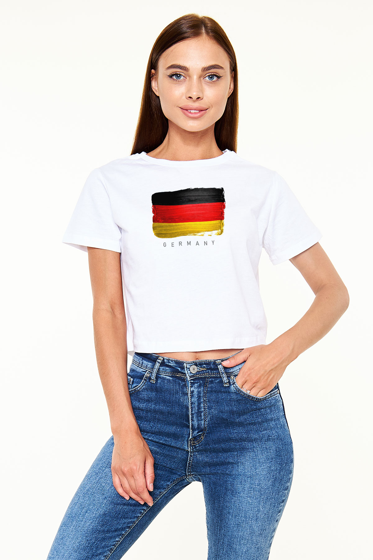 Almanya Beyaz  Crop Top Tişört